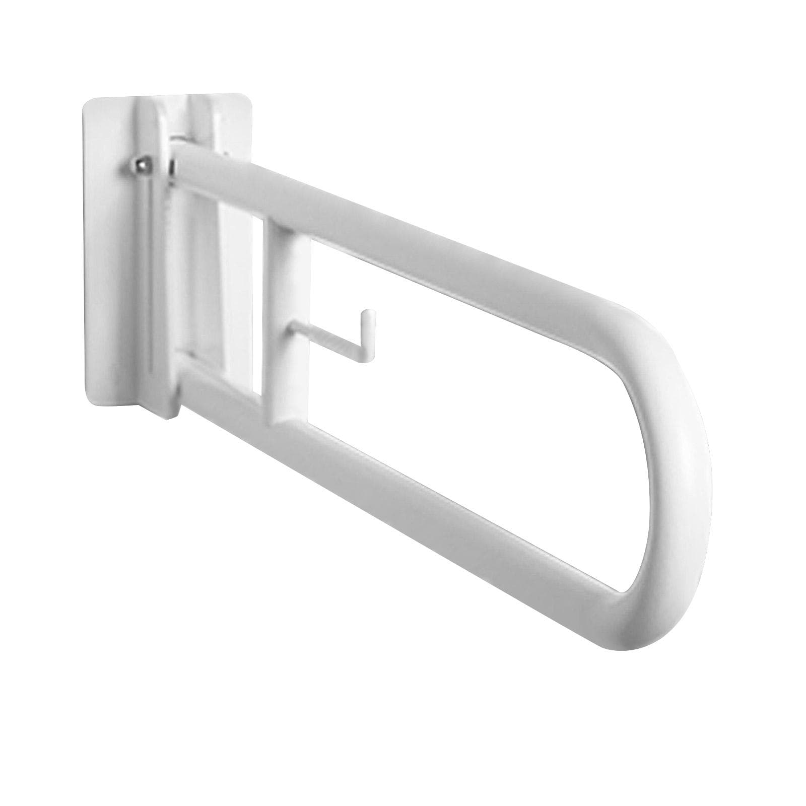 Maniglione di sicurezza ribaltabile da 80 cm bianco autobloccante con portarotolo