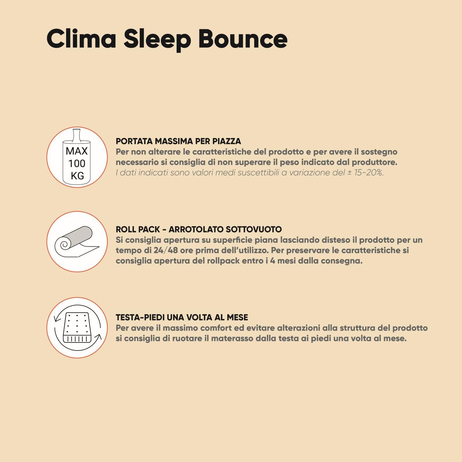 Materasso matrimoniale a molle climatizzato 160x190 cm con Memory System e rivestimento Ice sfoderabile h 26 cm - Clima Sleep Bounce