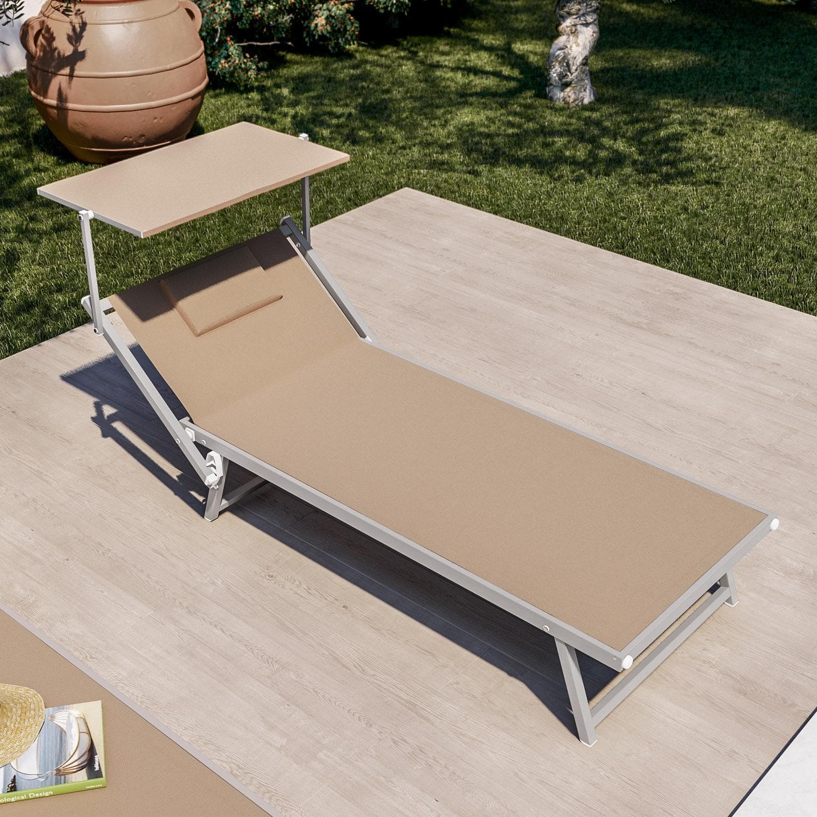 Maxi lettino prendisole in alluminio beige con cuscino - Koko