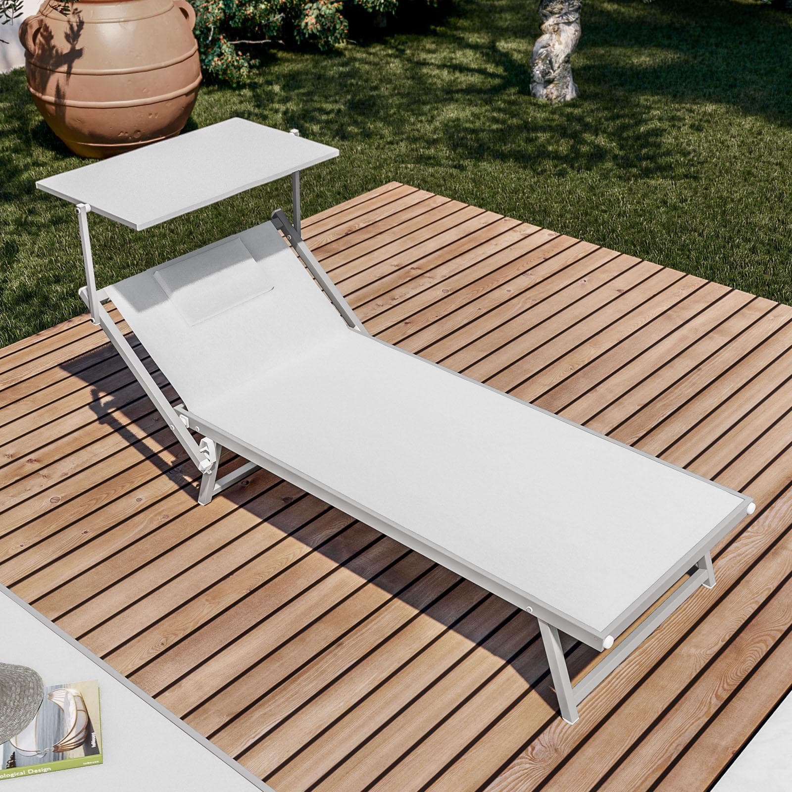 Maxi lettino prendisole in alluminio bianco con cuscino - Koko
