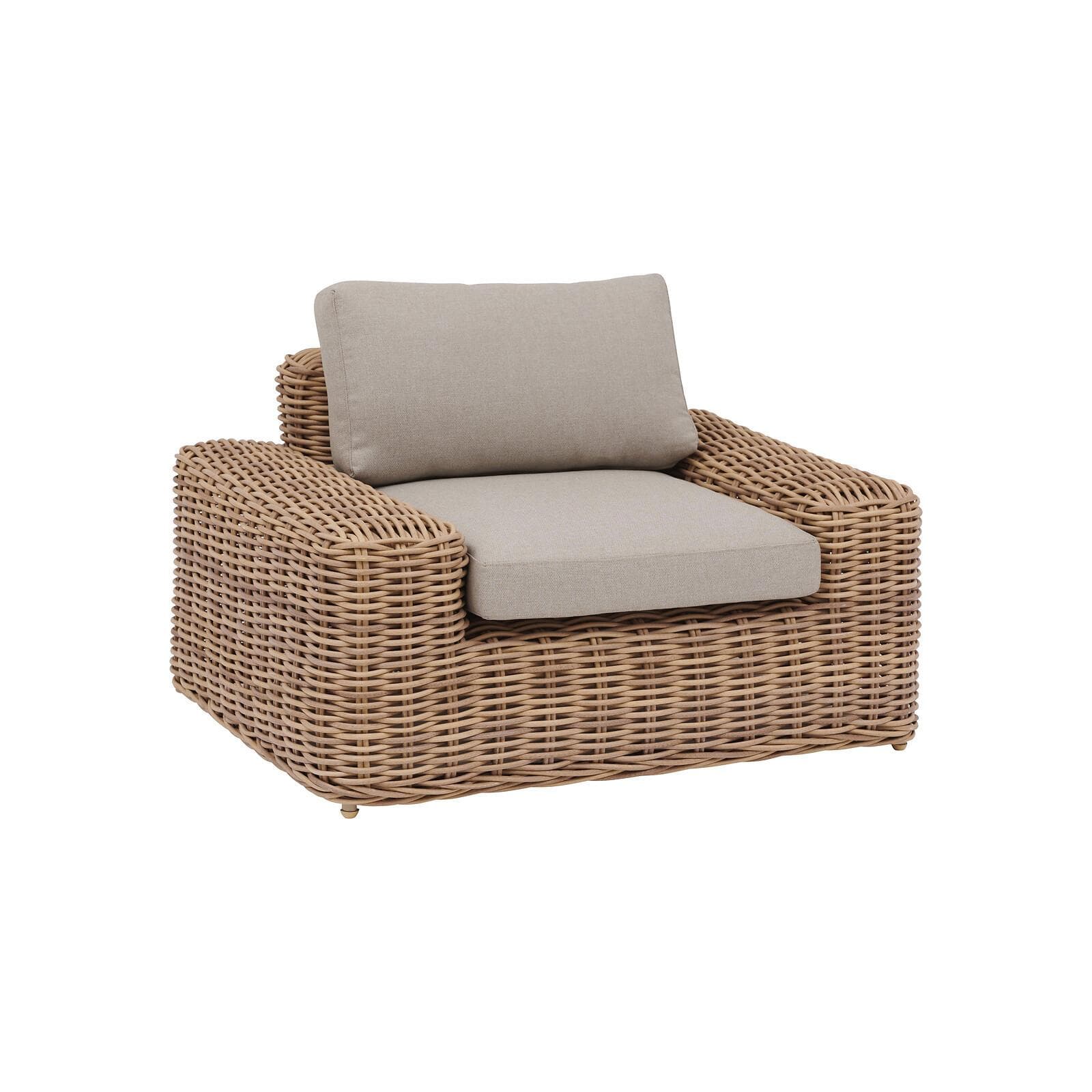 Maxi poltrona da giardino in polyrattan naturale con cuscini - Savern
