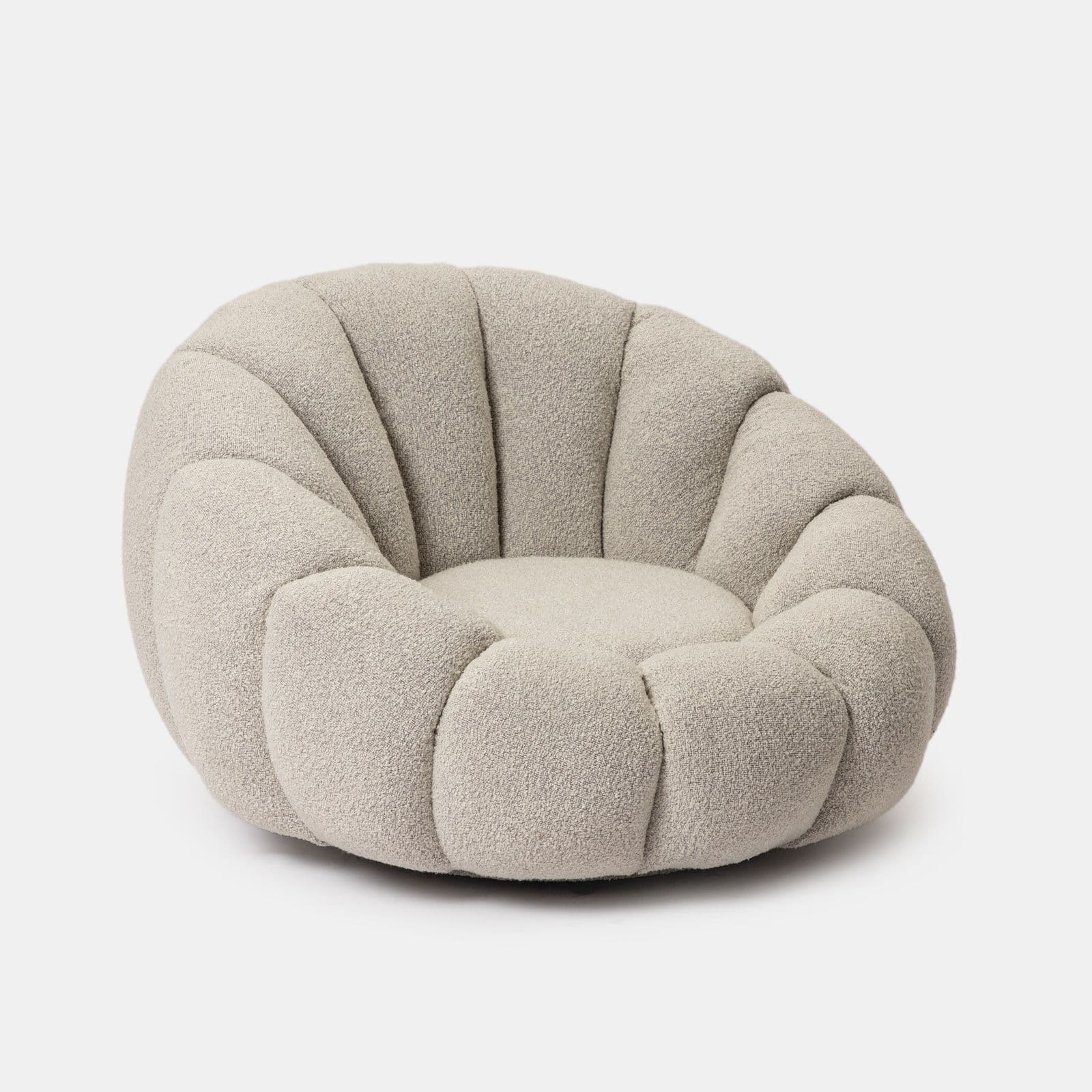 Maxi poltrona girevole a fiore bouclé bianco e grigio chiaro - Silas