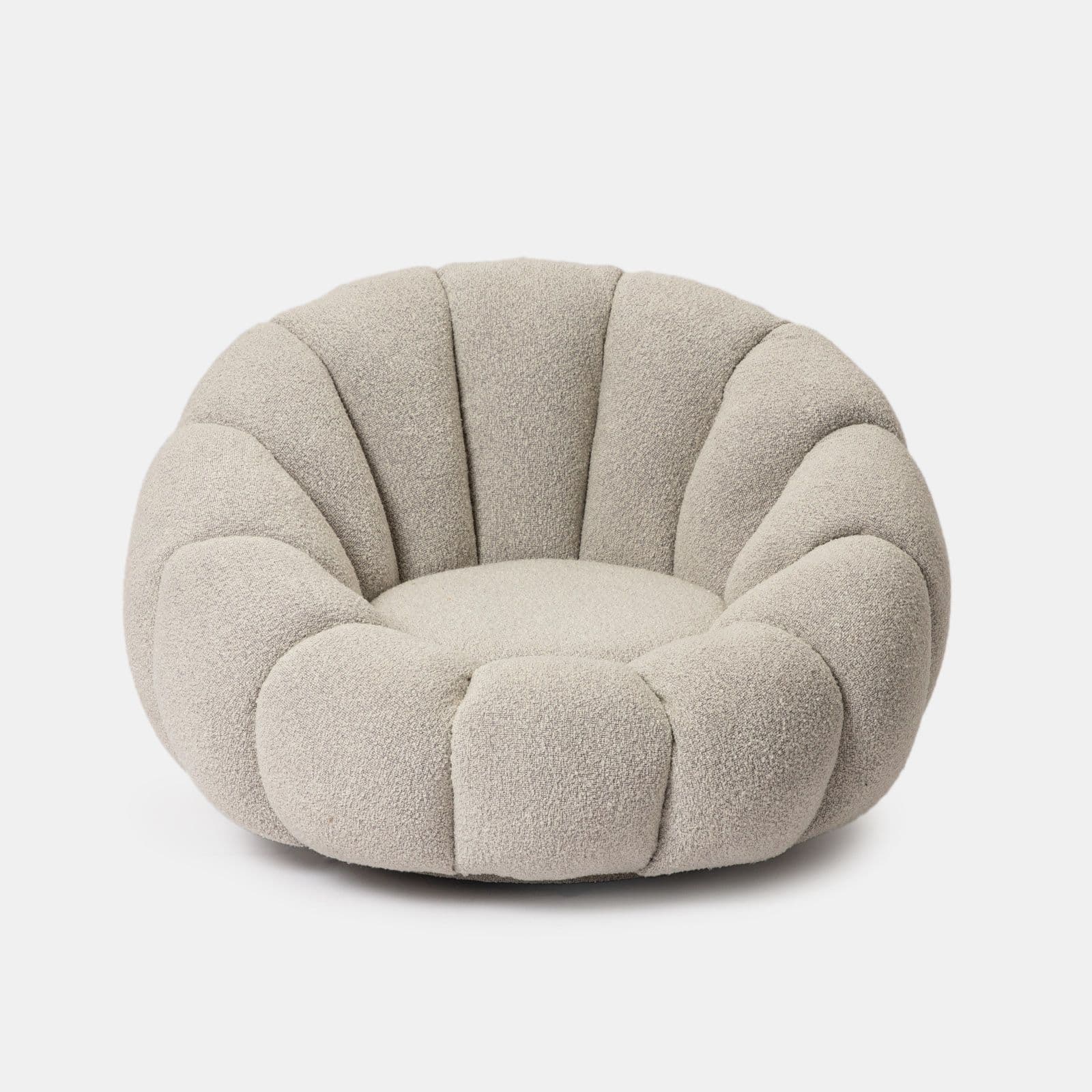Maxi poltrona girevole a fiore bouclé bianco e grigio chiaro - Silas
