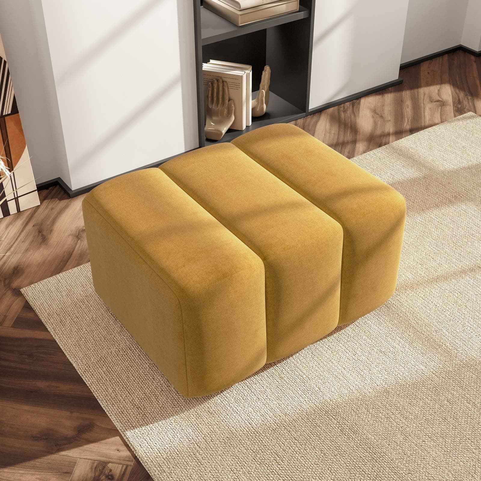 Maxi pouf 70x74 cm in tessuto giallo ocra - Leben