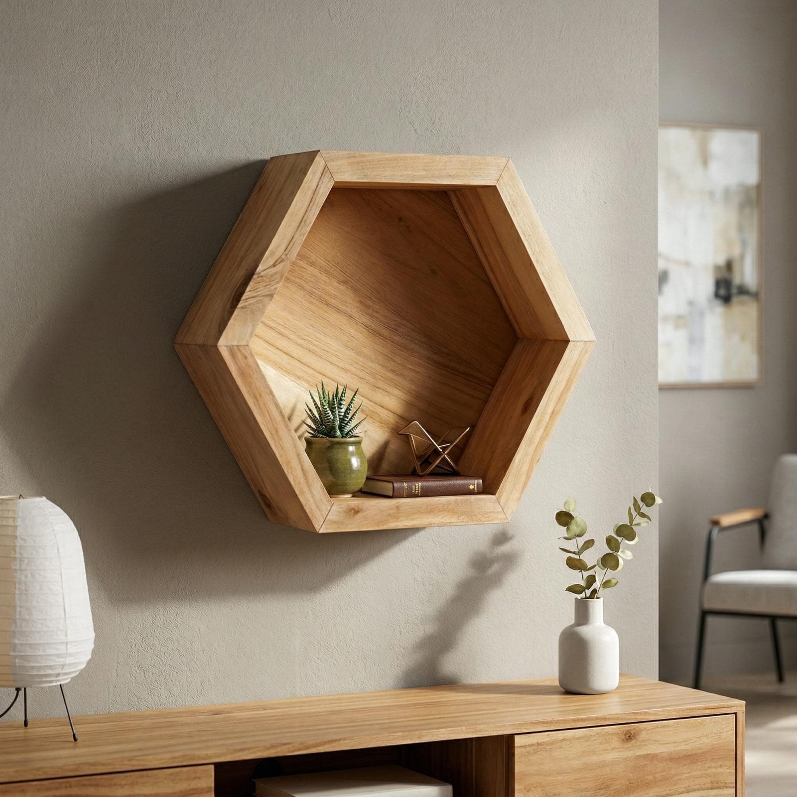 Mensola 40x35 cm in legno di acacia effetto naturale