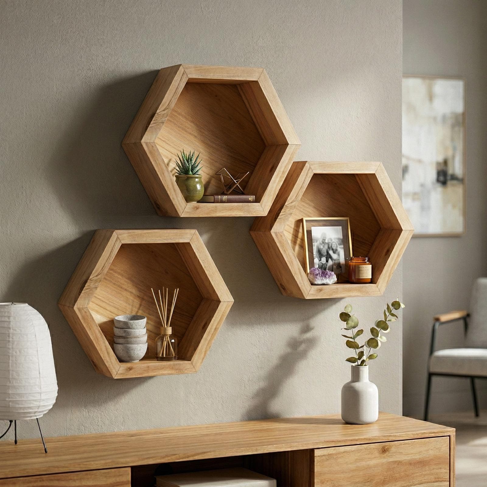 Mensola 40x35 cm in legno di acacia effetto naturale