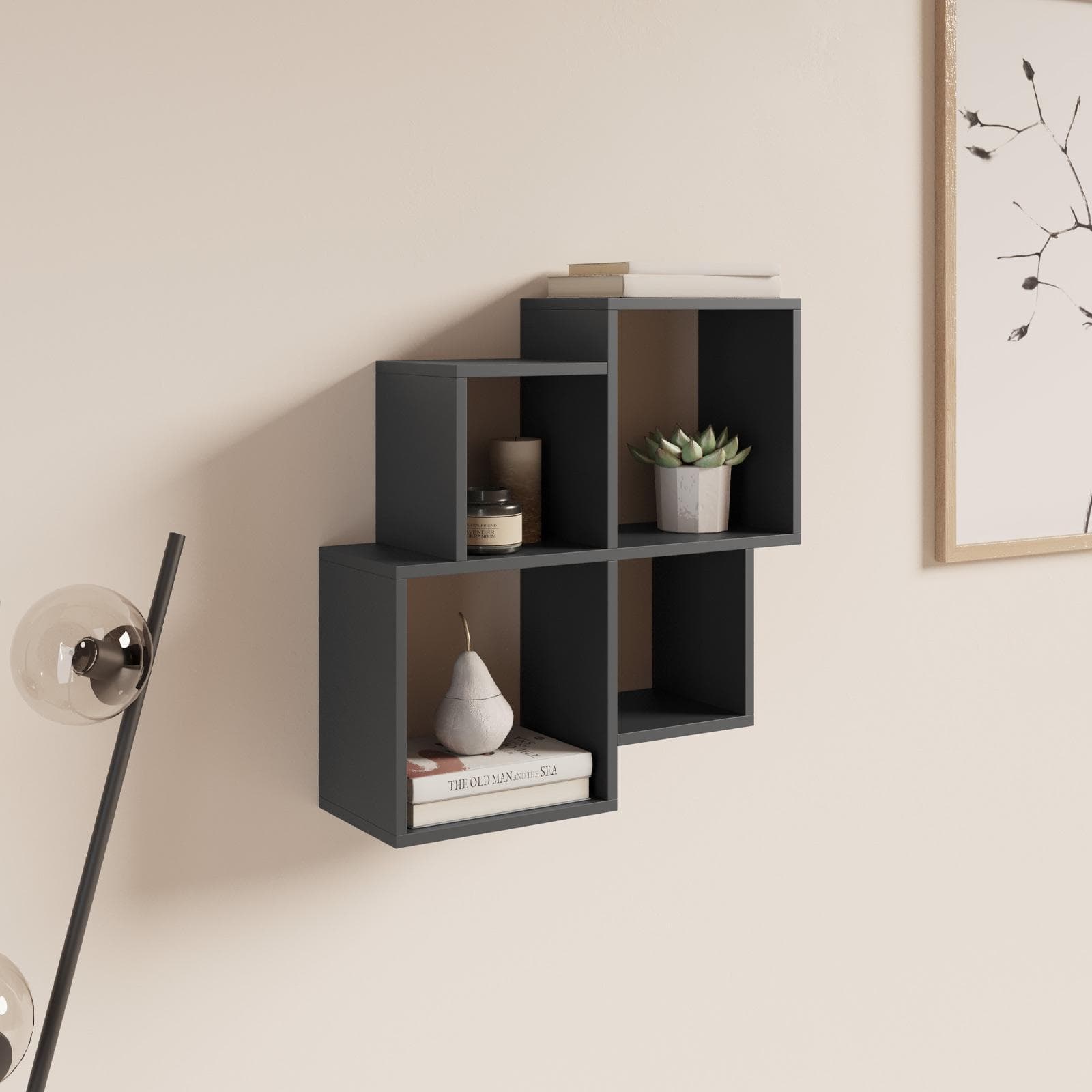 Mensola reversibile 70x70 cm in legno antracite - Kantiko