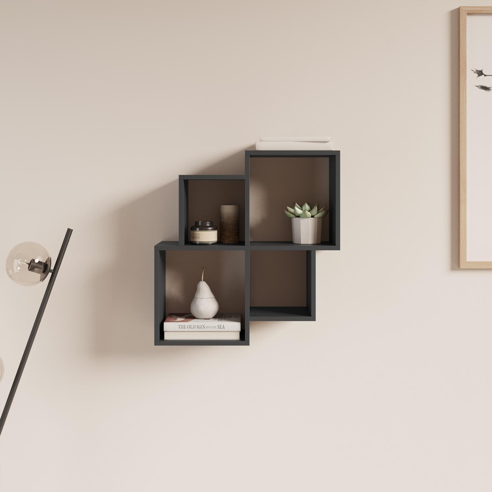 Mensola reversibile 70x70 cm in legno antracite - Kantiko