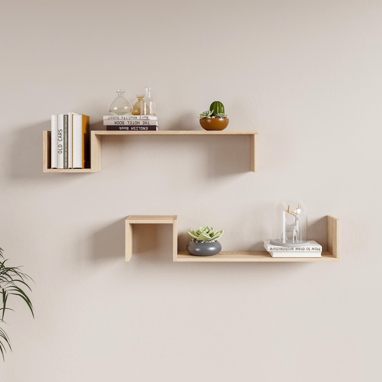 Set 2 mensole decorative 90x18 cm in legno rovere - Tetris