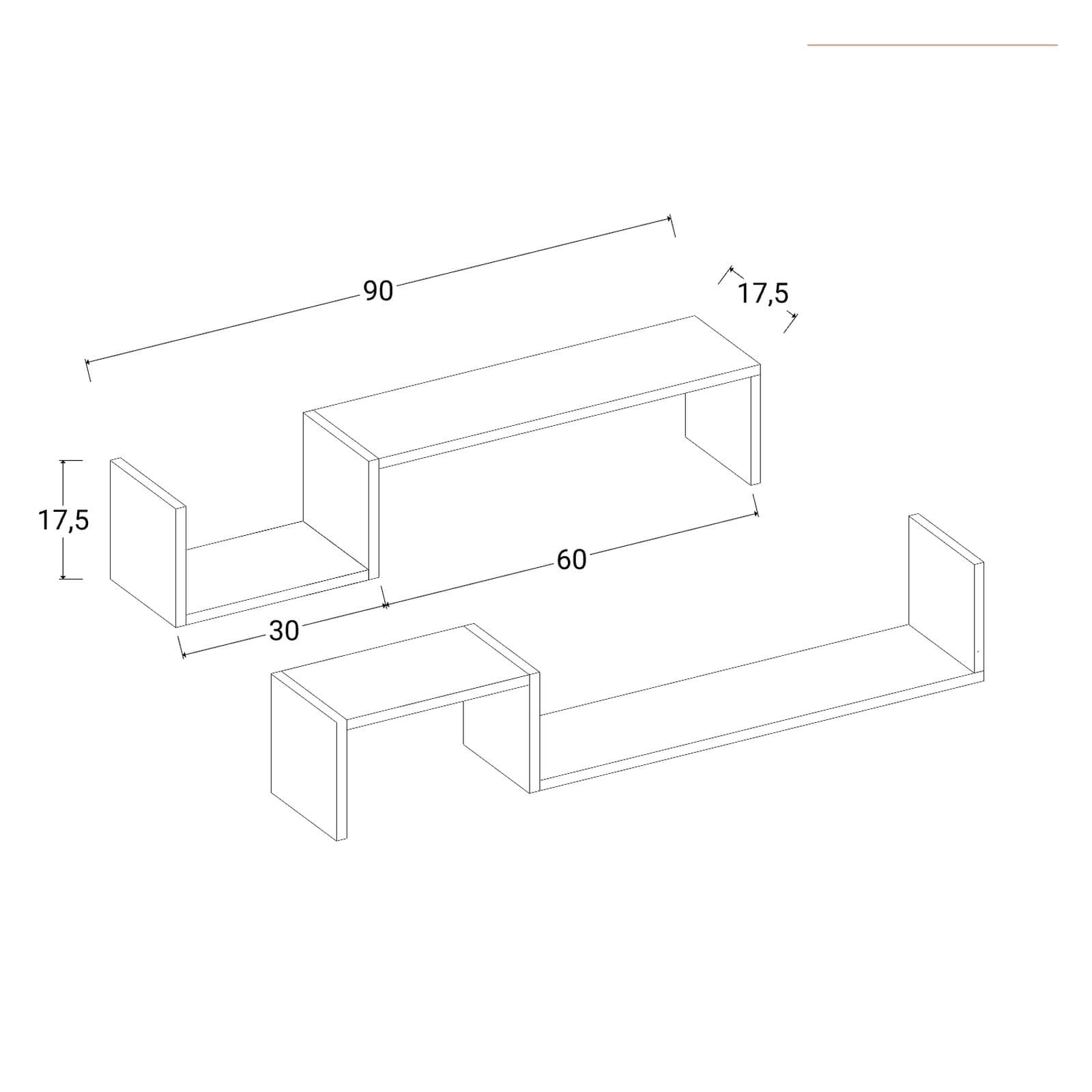Set 2 mensole decorative 90x18 cm in legno rovere - Tetris