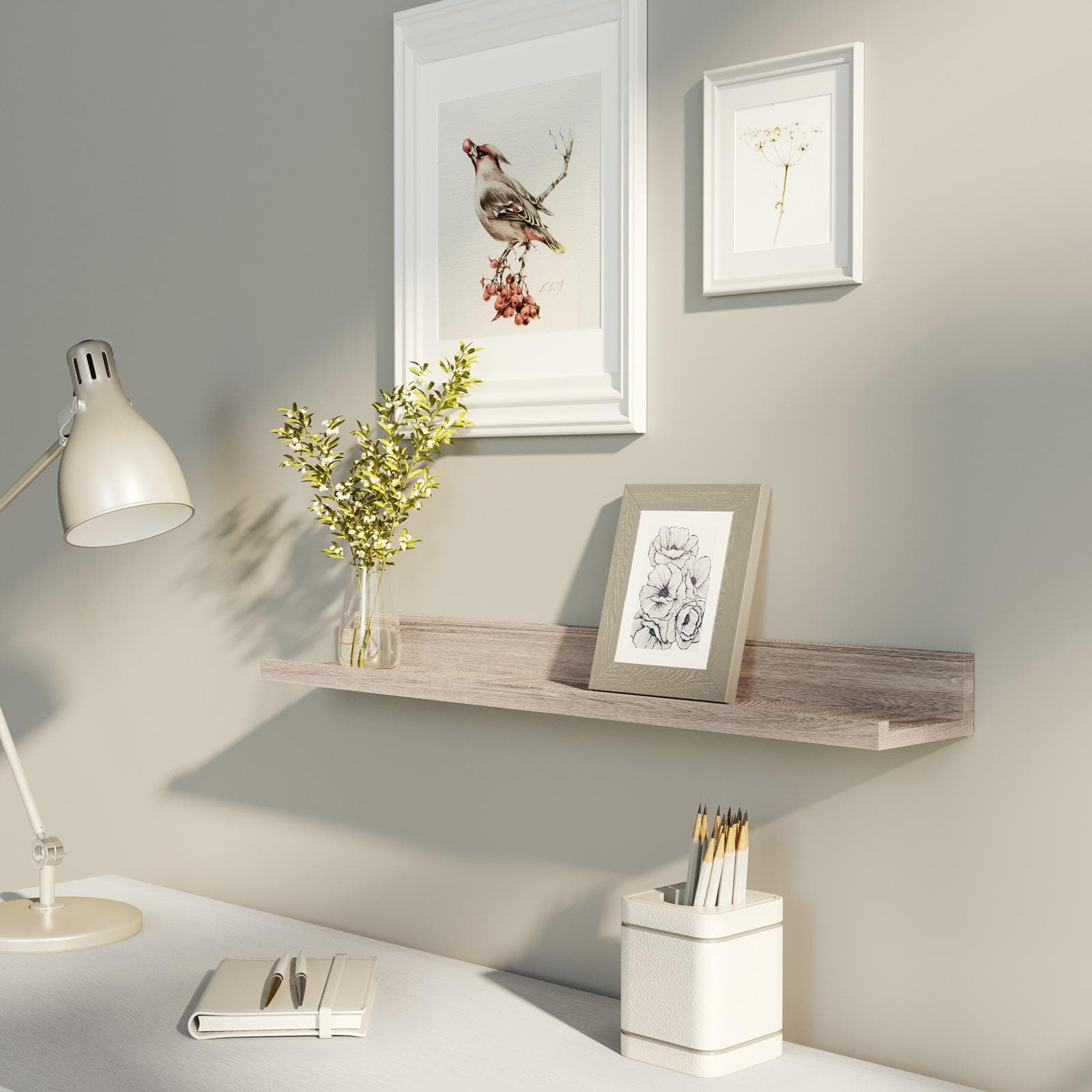 Mensola a muro porta quadri 58 cm in legno effetto rovere