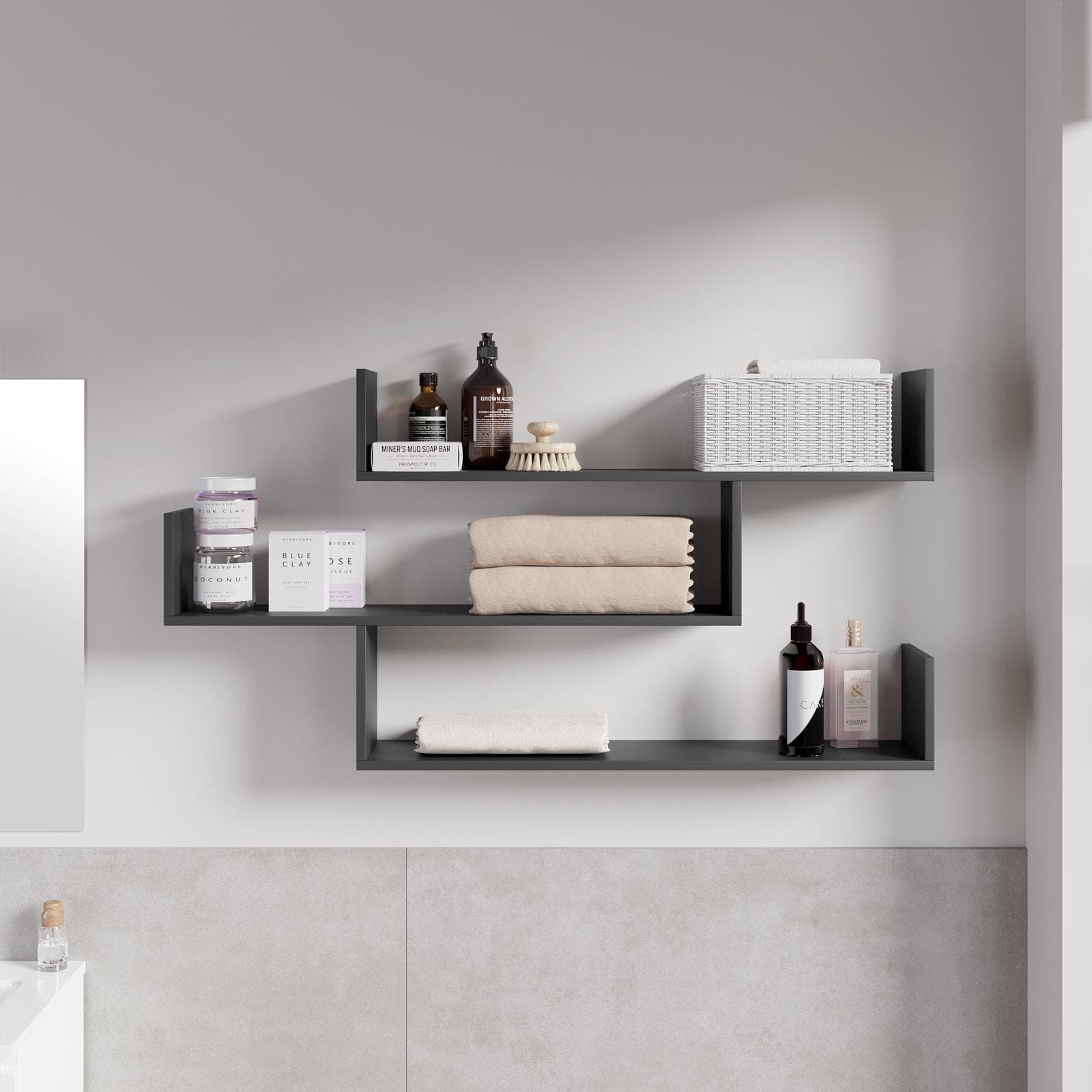 Mensola bagno 120x60 h cm in legno antracite - Tetris