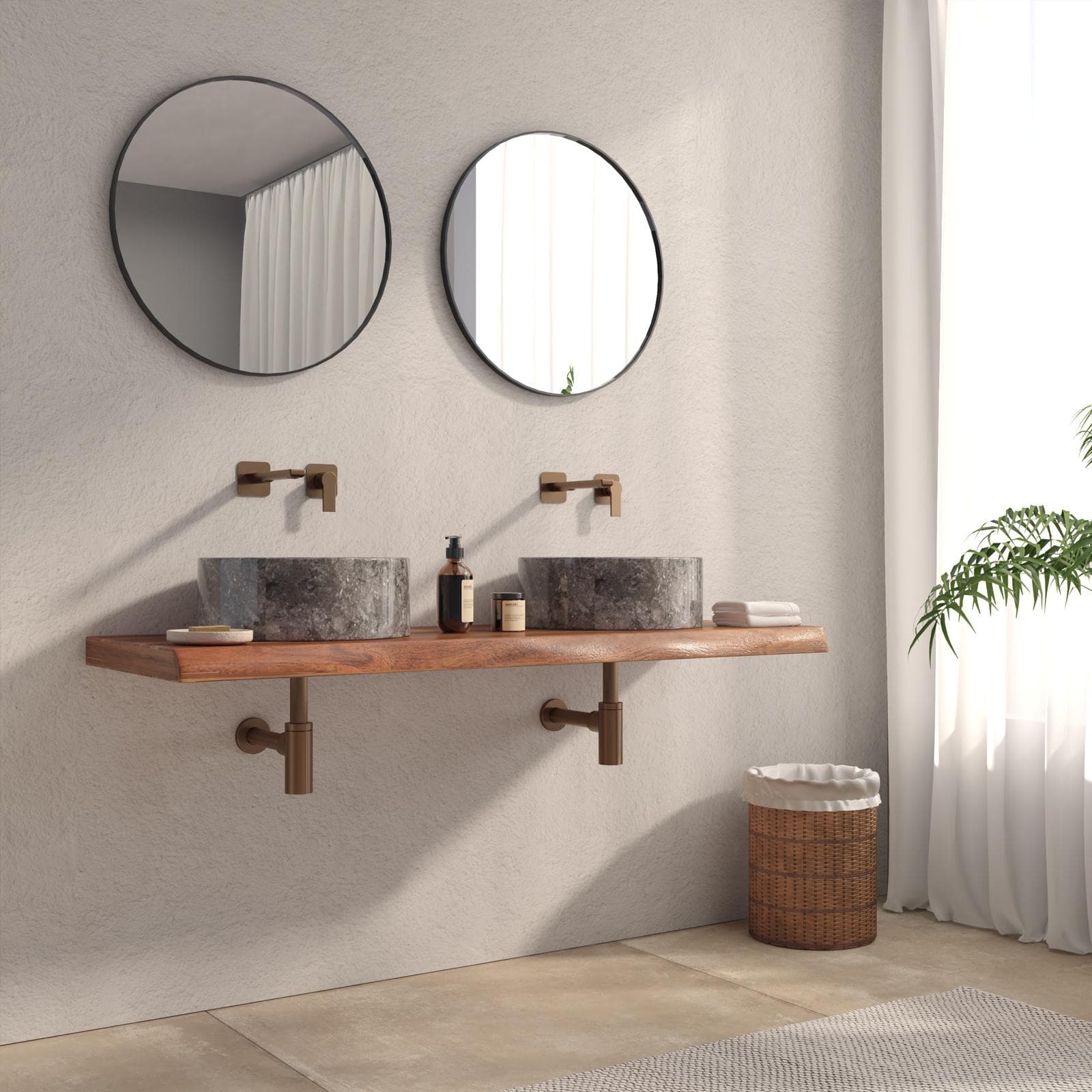 Mensola portalavabo 145x50 cm in legno di acacia - Freia Stone
