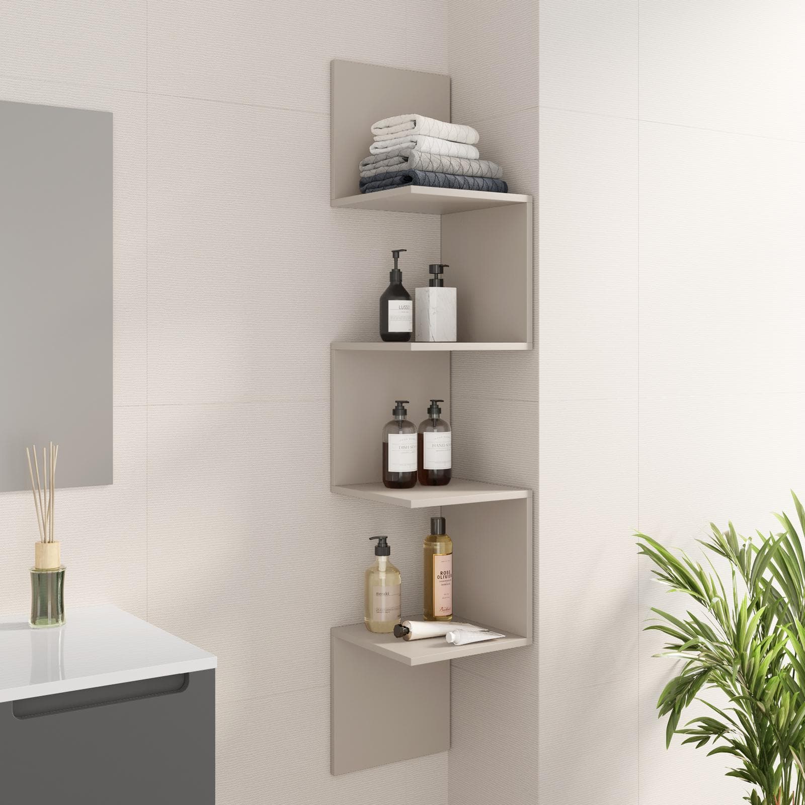 Mensola bagno 30x150 h cm in legno cashmere - Tetris