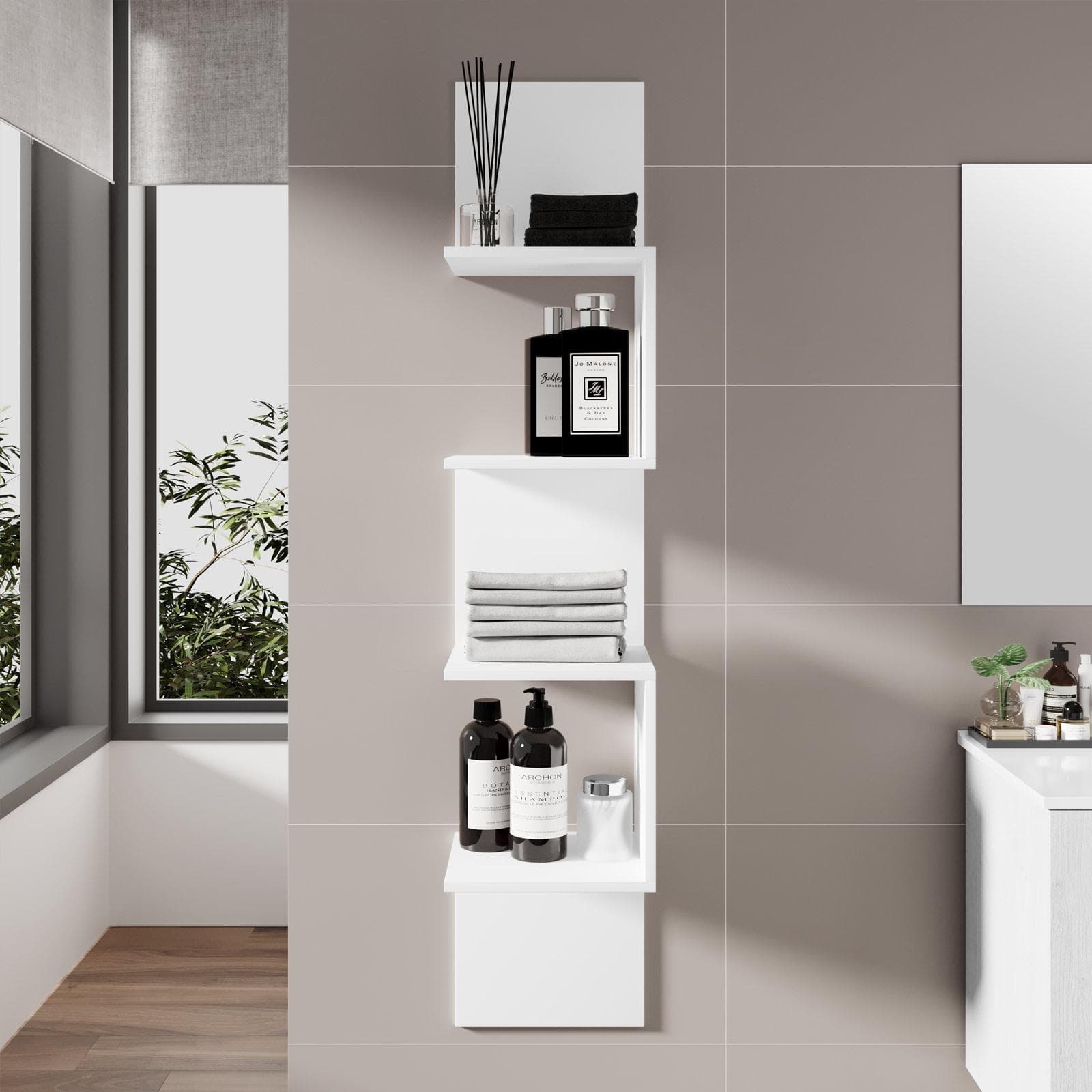 Mensola bagno 30x150 h cm in legno bianco - Tetris
