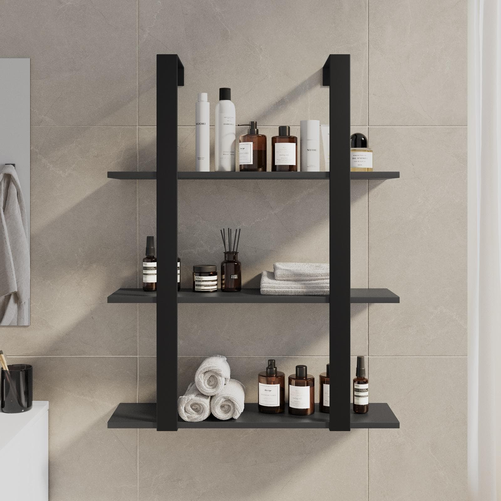 Mensola bagno 70x90 h cm in acciaio nero e mensole antracite - Multipla