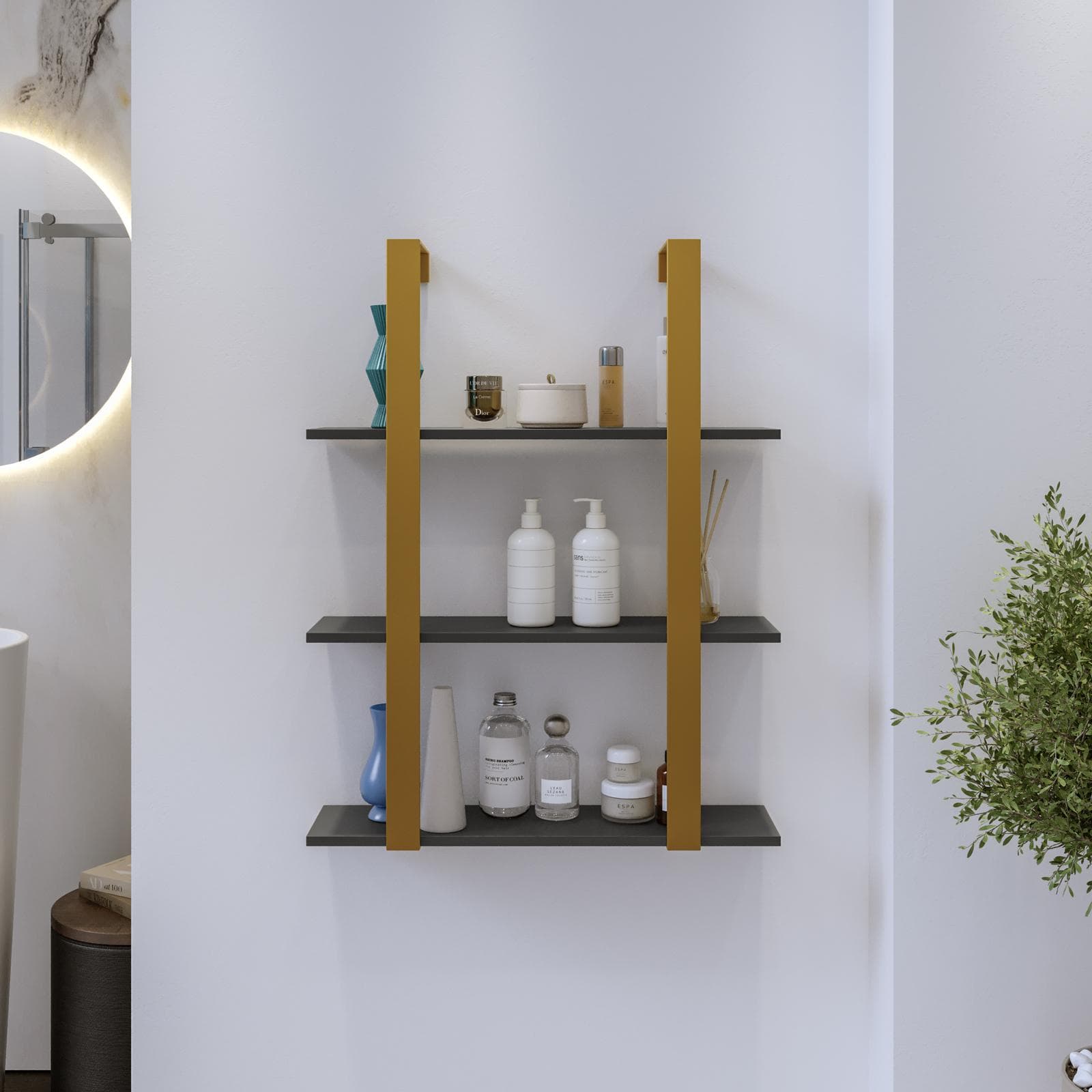 Mensola bagno 70x90 h cm in acciaio oro e mensole antracite - Multipla