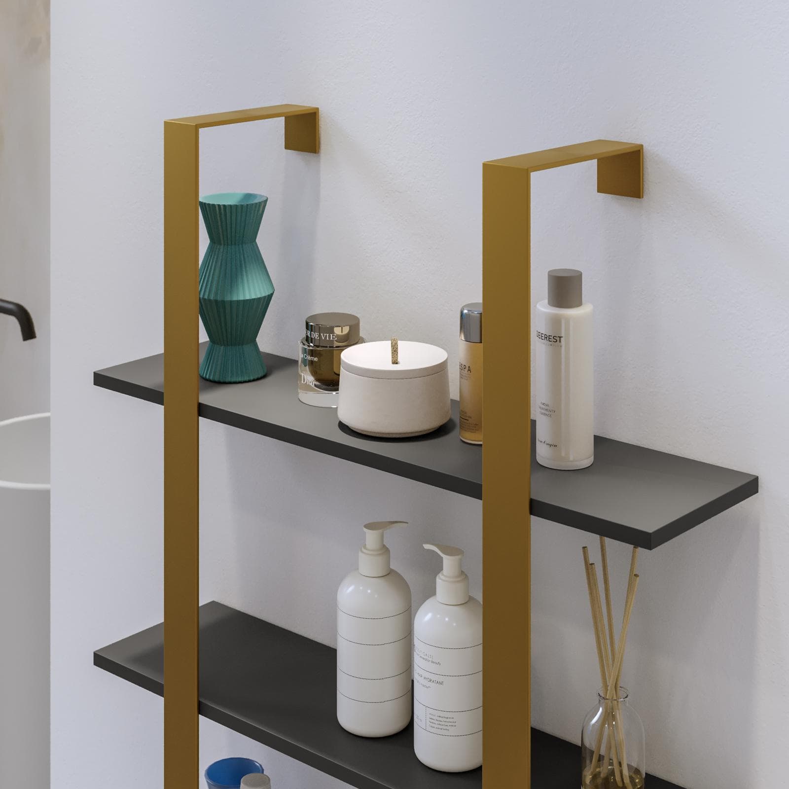Mensola bagno 70x90 h cm in acciaio oro e mensole antracite - Multipla
