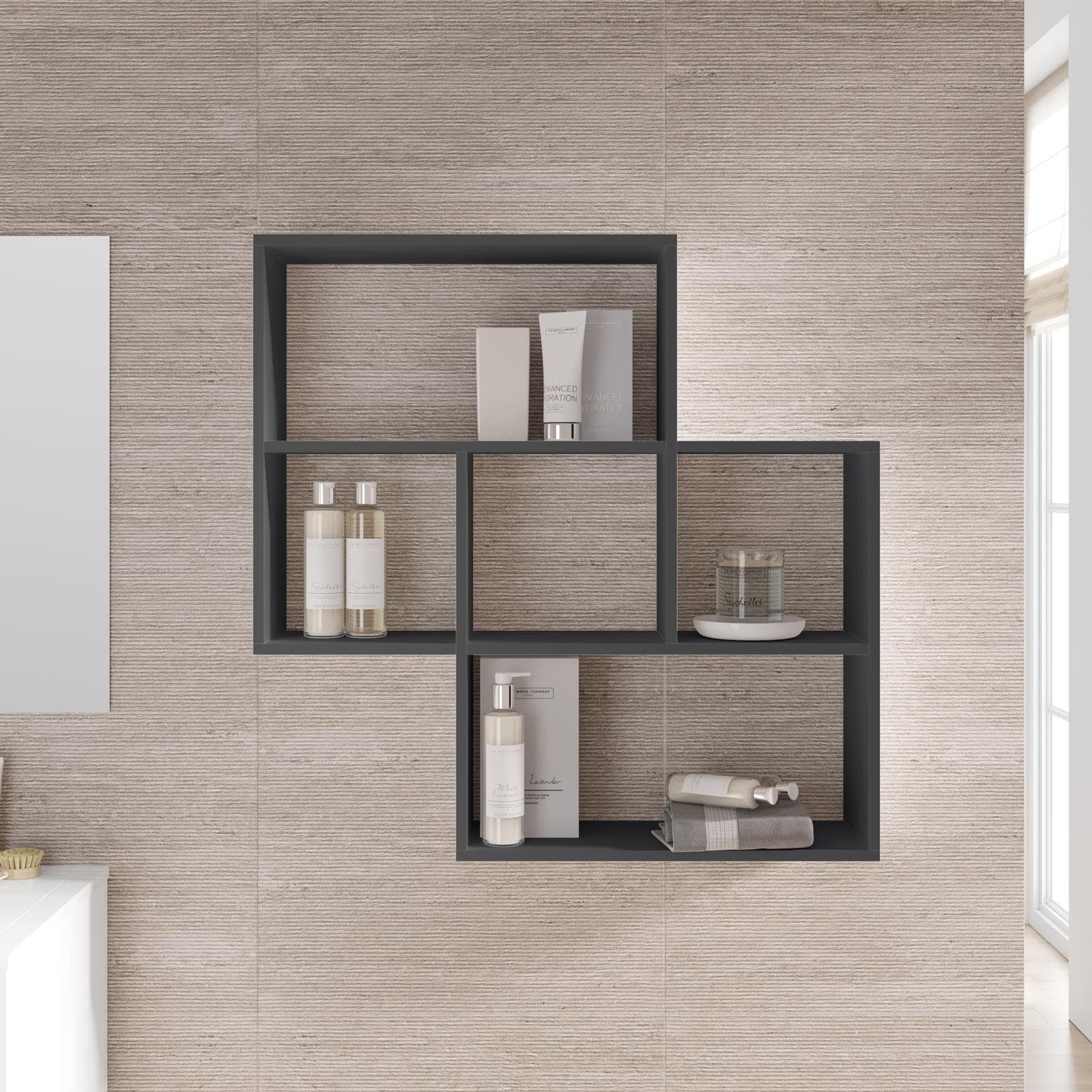 Mensola bagno 85x20 cm in legno antracite - Kantiko