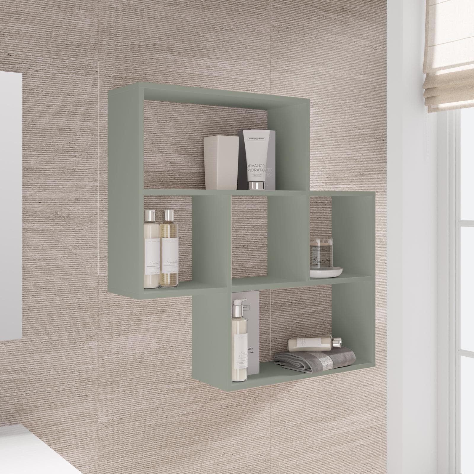 Mensola bagno 85x20 cm in legno verde salvia - Kantiko