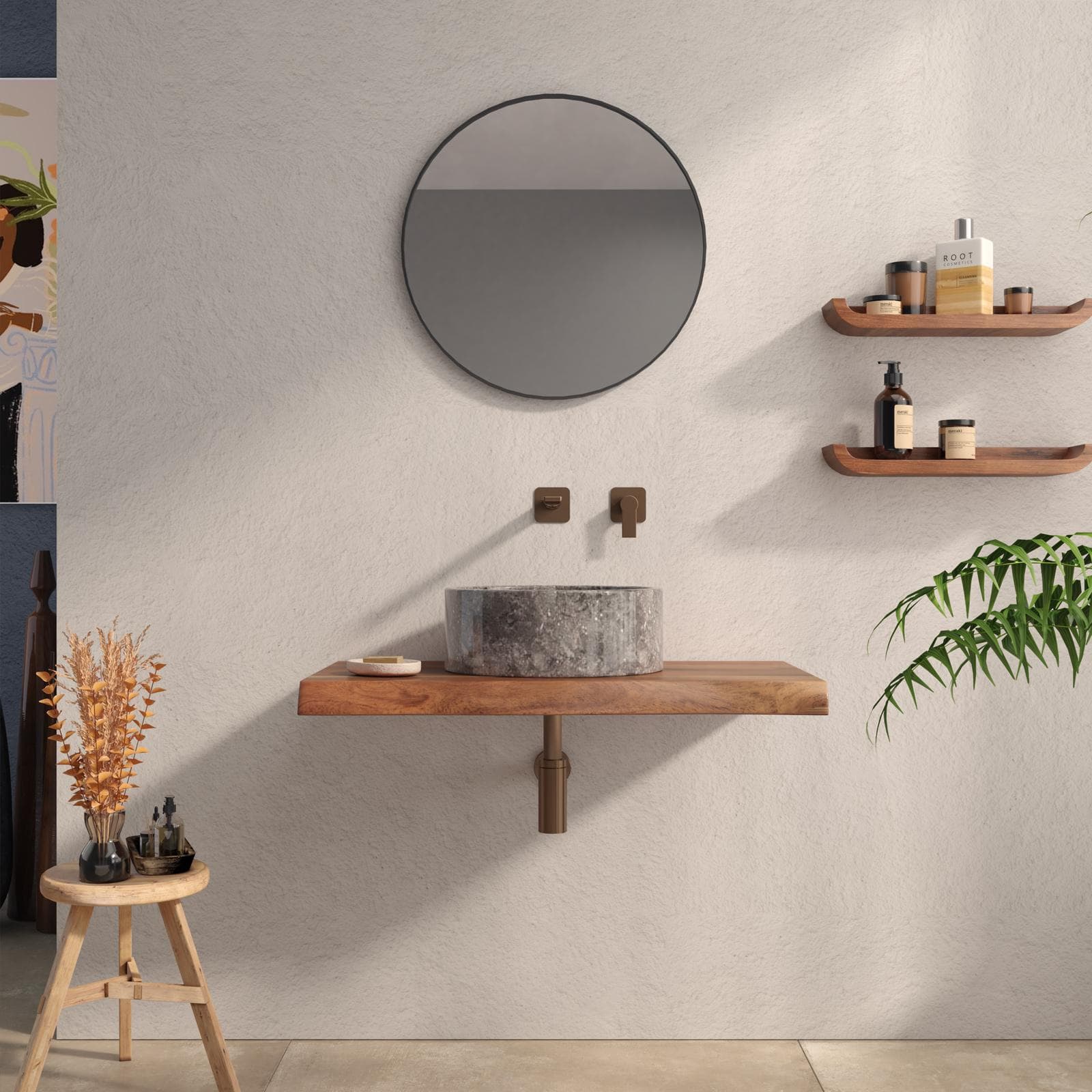 Mensola portalavabo 88x50 cm in legno di acacia - Freia Stone
