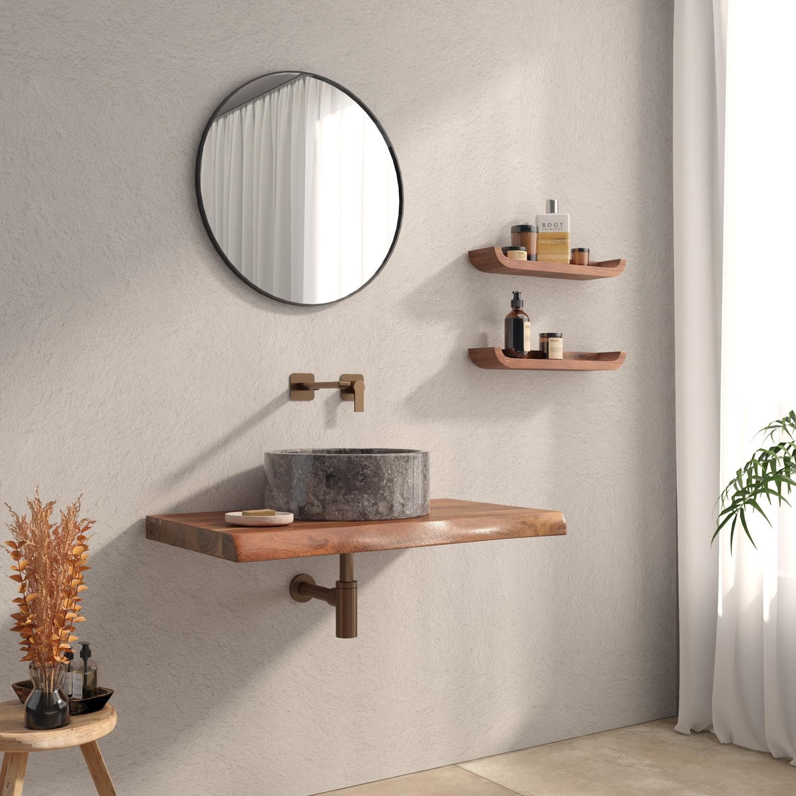 Mensola portalavabo 88x50 cm in legno di acacia - Freia Stone