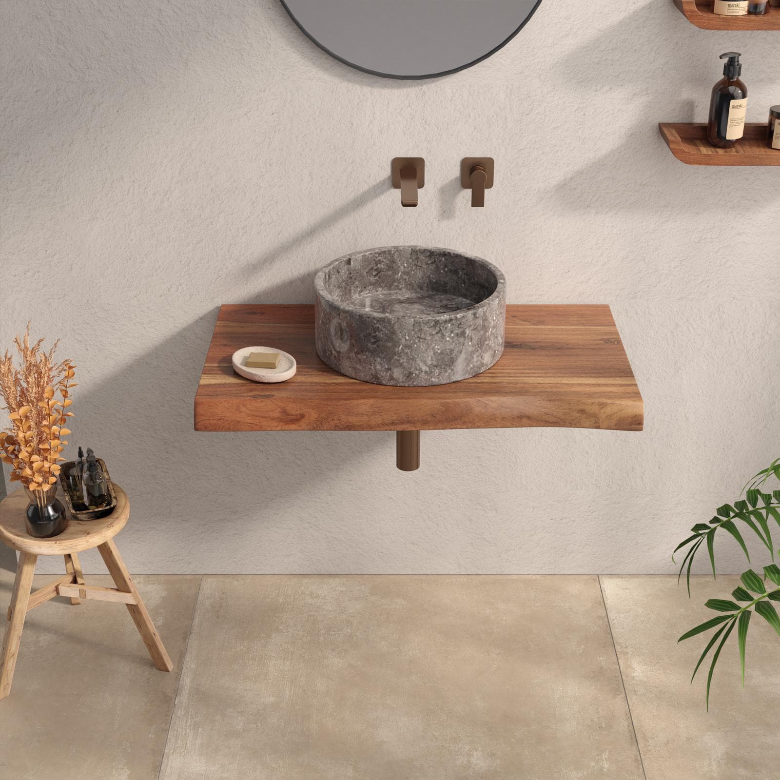 Mensola portalavabo 88x50 cm in legno di acacia - Freia Stone
