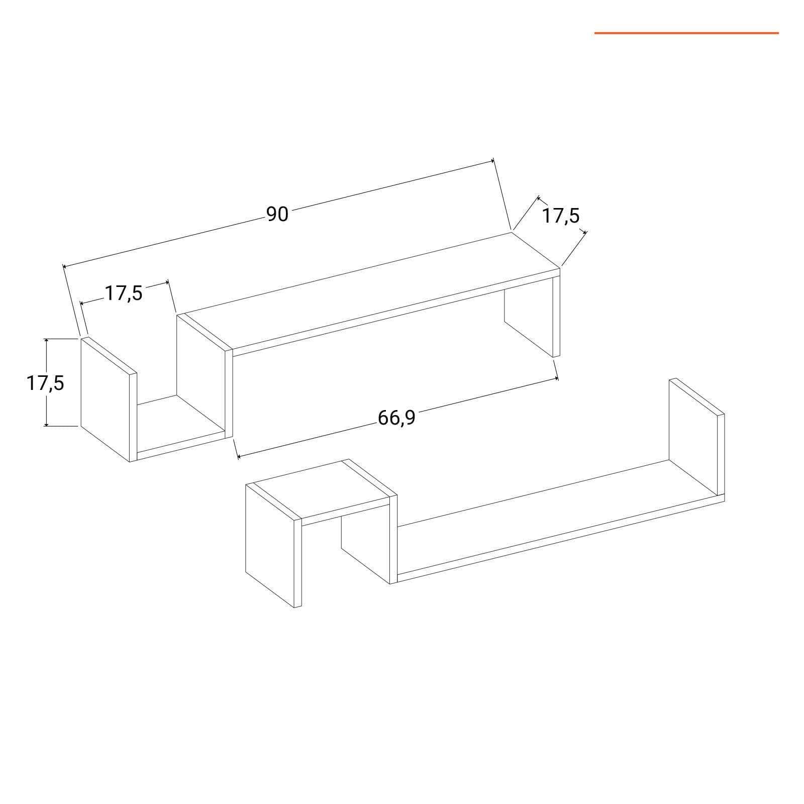 Set 2 mensole bagno 90x17,5 h cm in legno rovere - Tetris