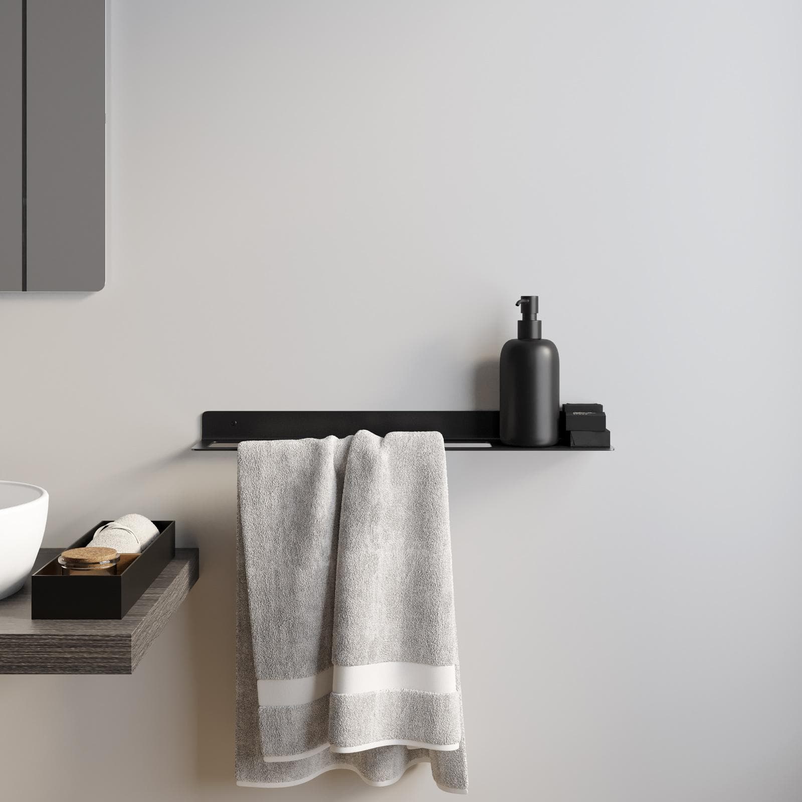 Mensola bagno con portasalviette 63 cm in alluminio nero - Arya