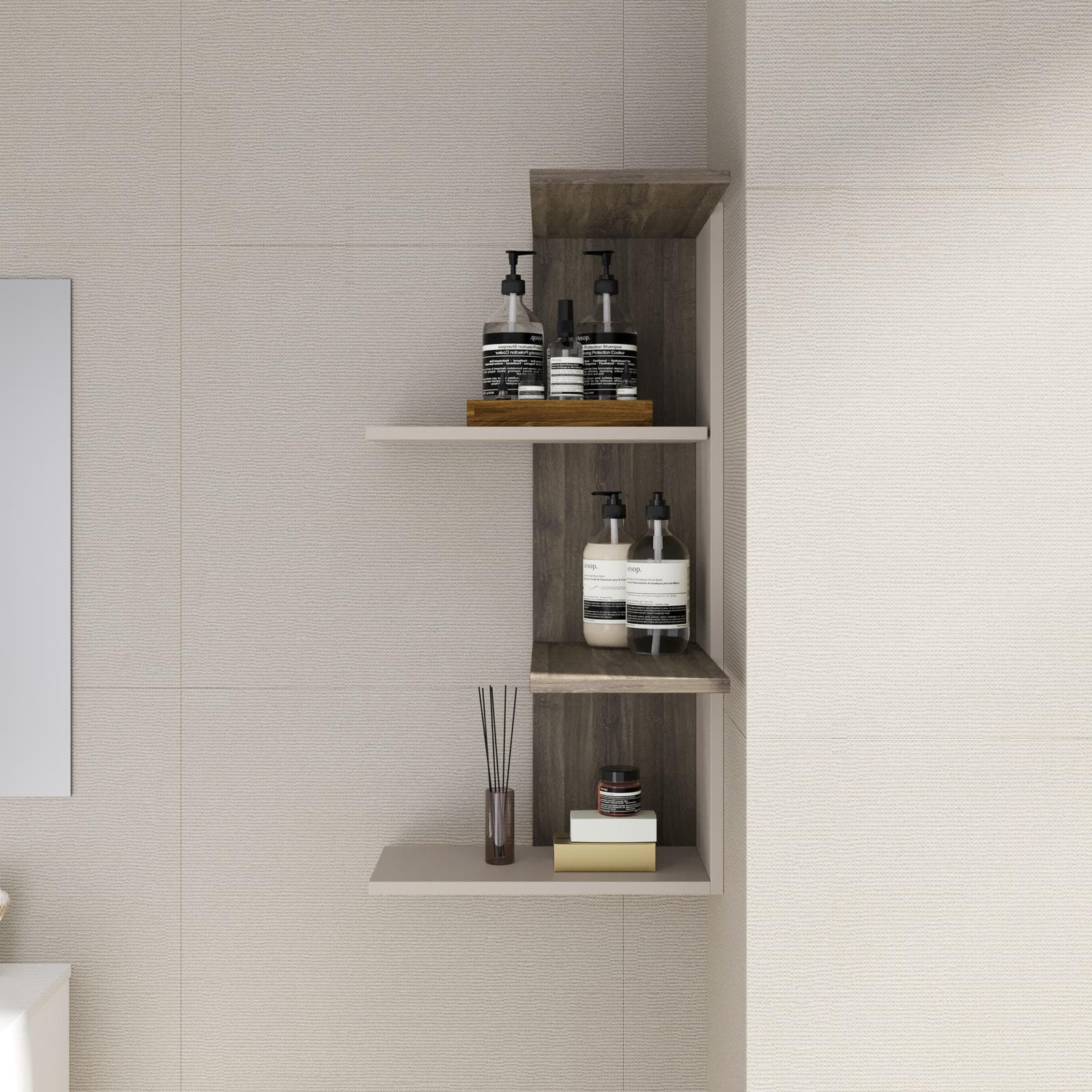 Mensola da bagno 42x85h cm in legno rovere grigio e tortora - Kantiko