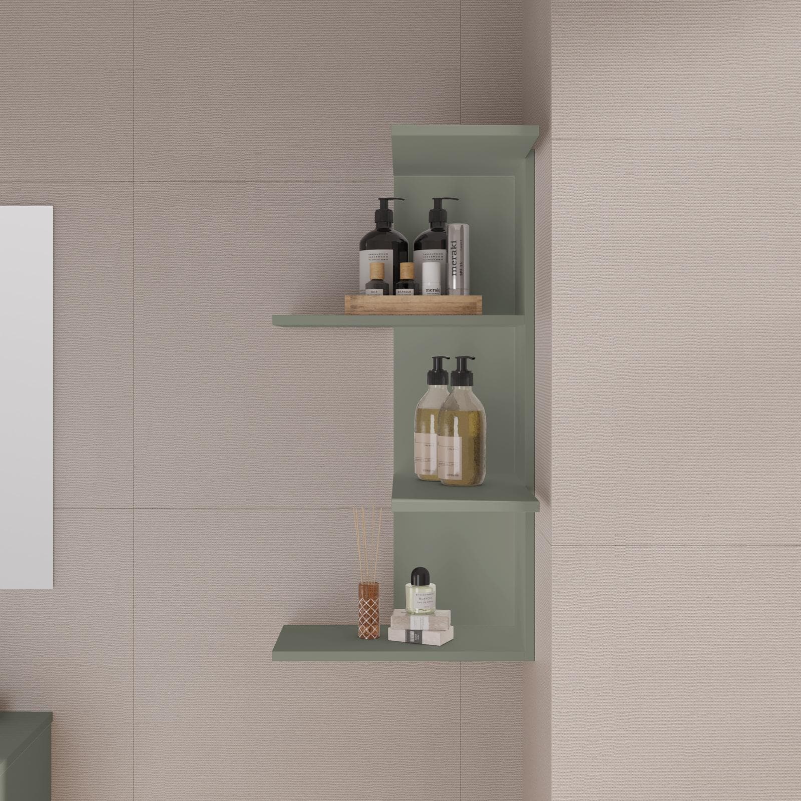 Mensola da bagno 42x85h cm in legno verde salvia - Kantiko
