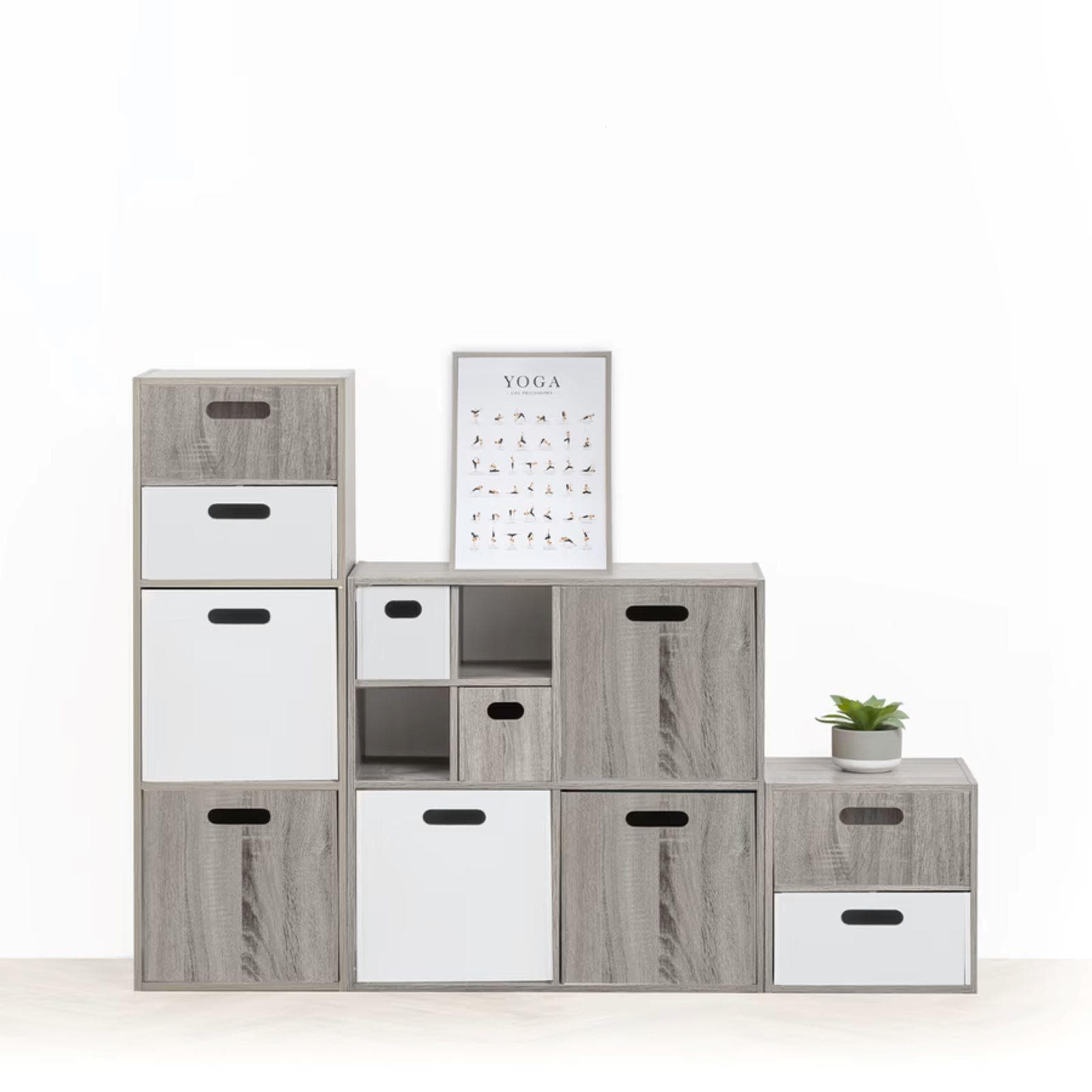 Elemento modulare 35x35h cm impilabile o sospeso in legno effetto rovere grigio - Unify