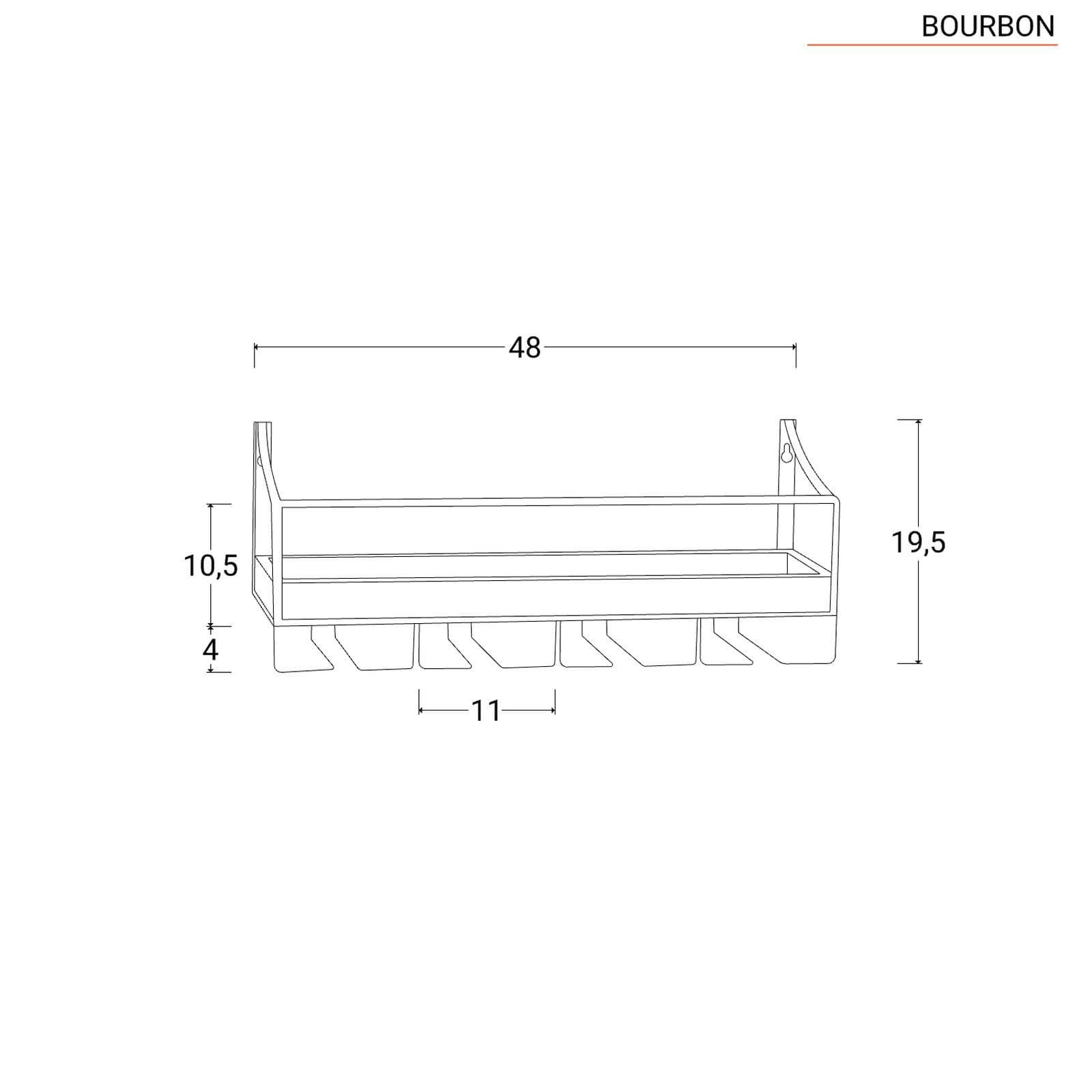 Mensola con portabicchieri 48x20 h cm in legno naturale e metallo nero - Bourbon