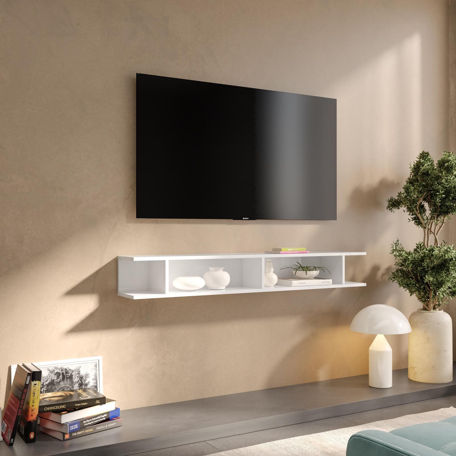 Mensola reversibile 138x19h cm color bianco lucido - Clary