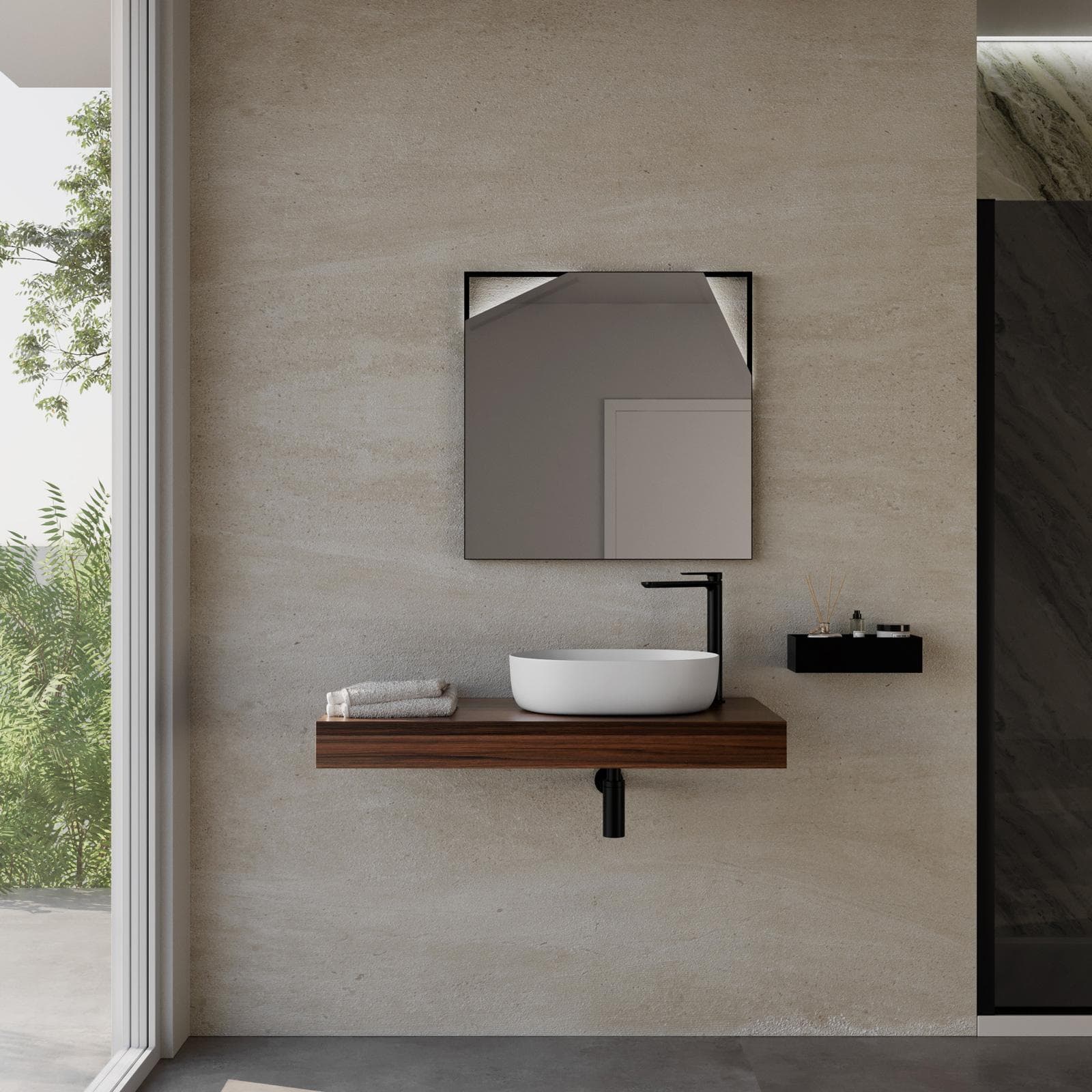 Mensolone bagno 10 h sospeso 100 cm in legno rovere deciso - Plain