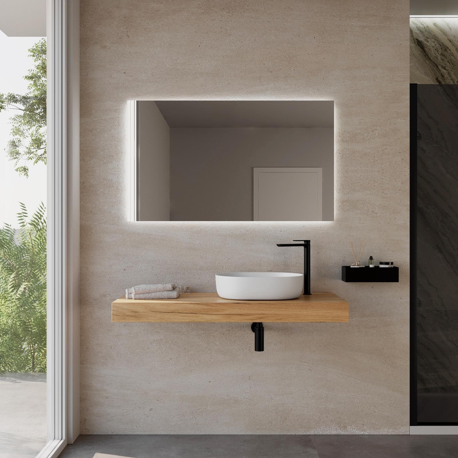 Mensolone bagno 10 h sospeso 120 cm in legno rovere gold - Plain