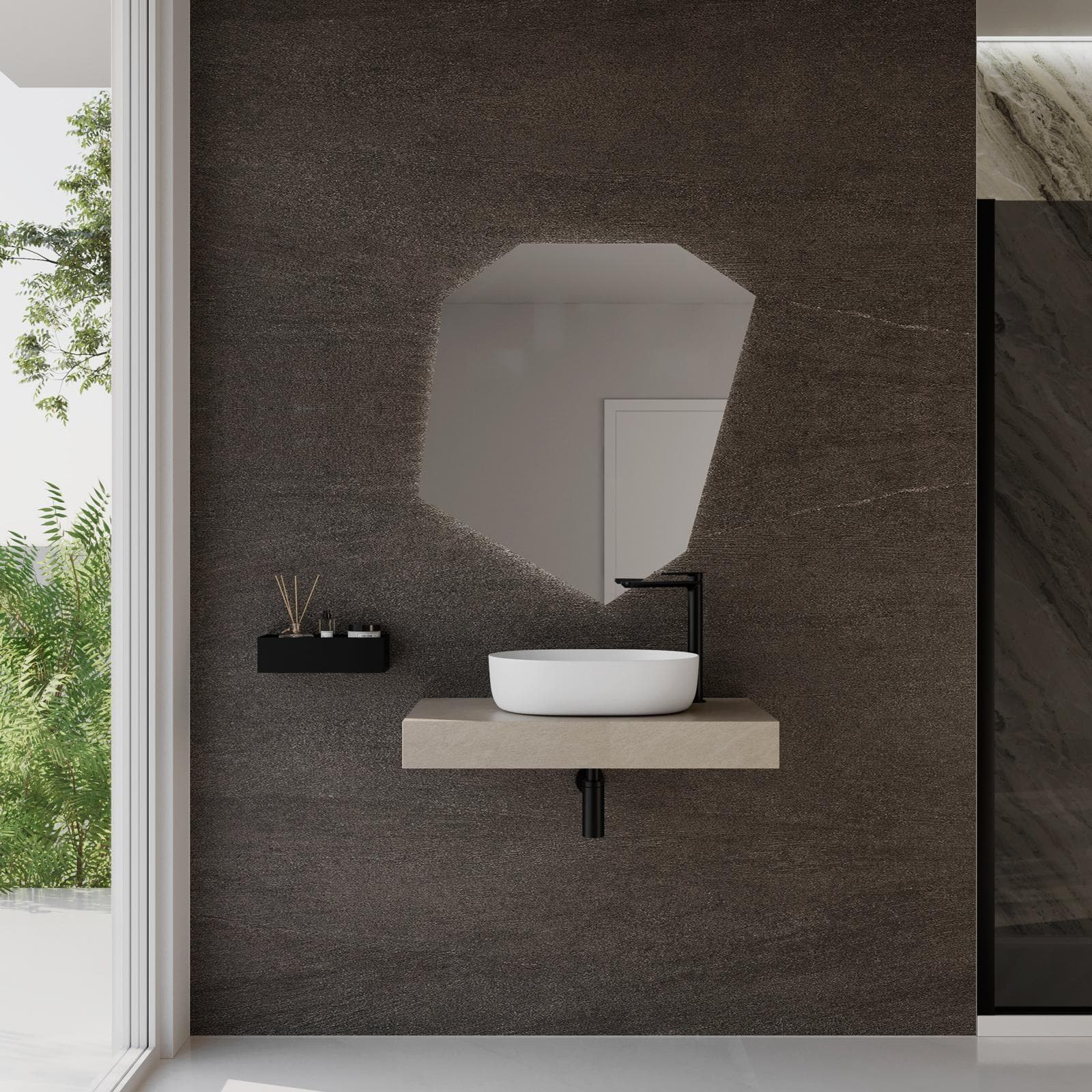 Mensolone bagno 10 h sospeso 80 cm in legno argilla - Plain