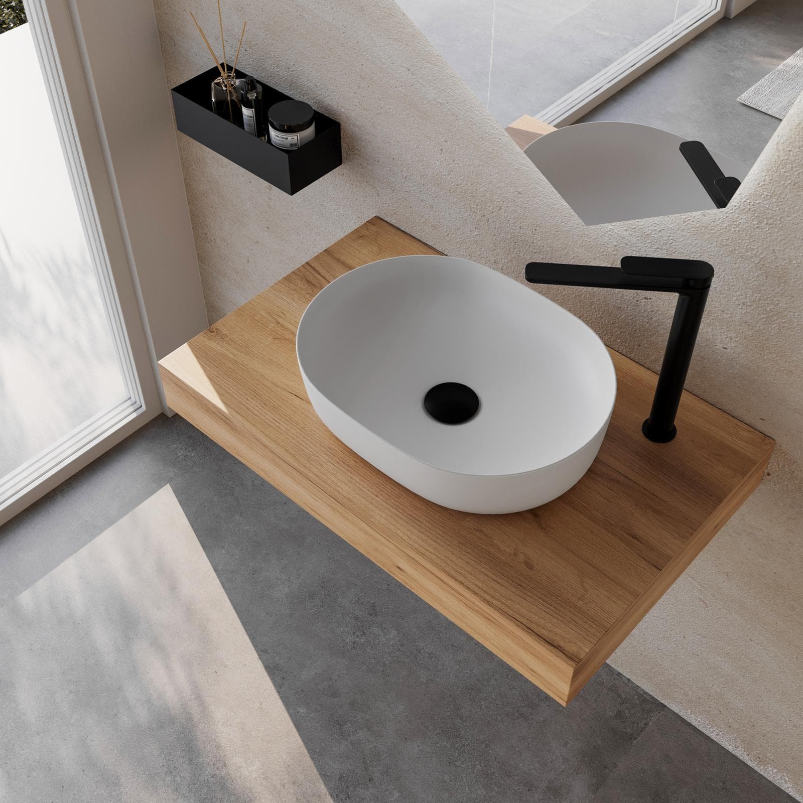 Mensolone bagno 10 h sospeso 80 cm in legno rovere gold - Plain