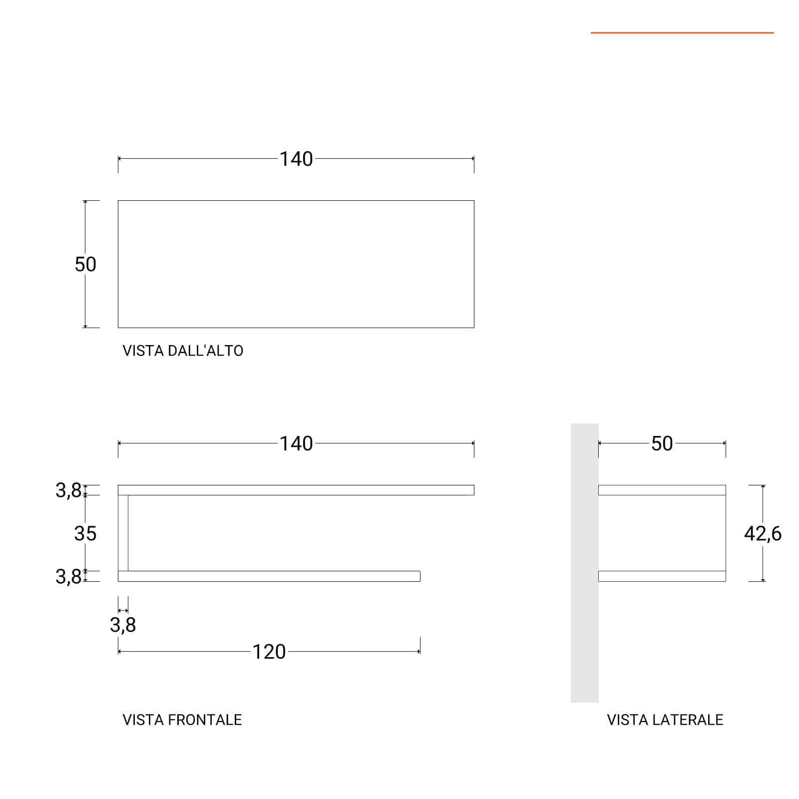 Mensolone bagno 140 cm con ripiano in legno rovere gold e portasalviette nero opaco - Plain