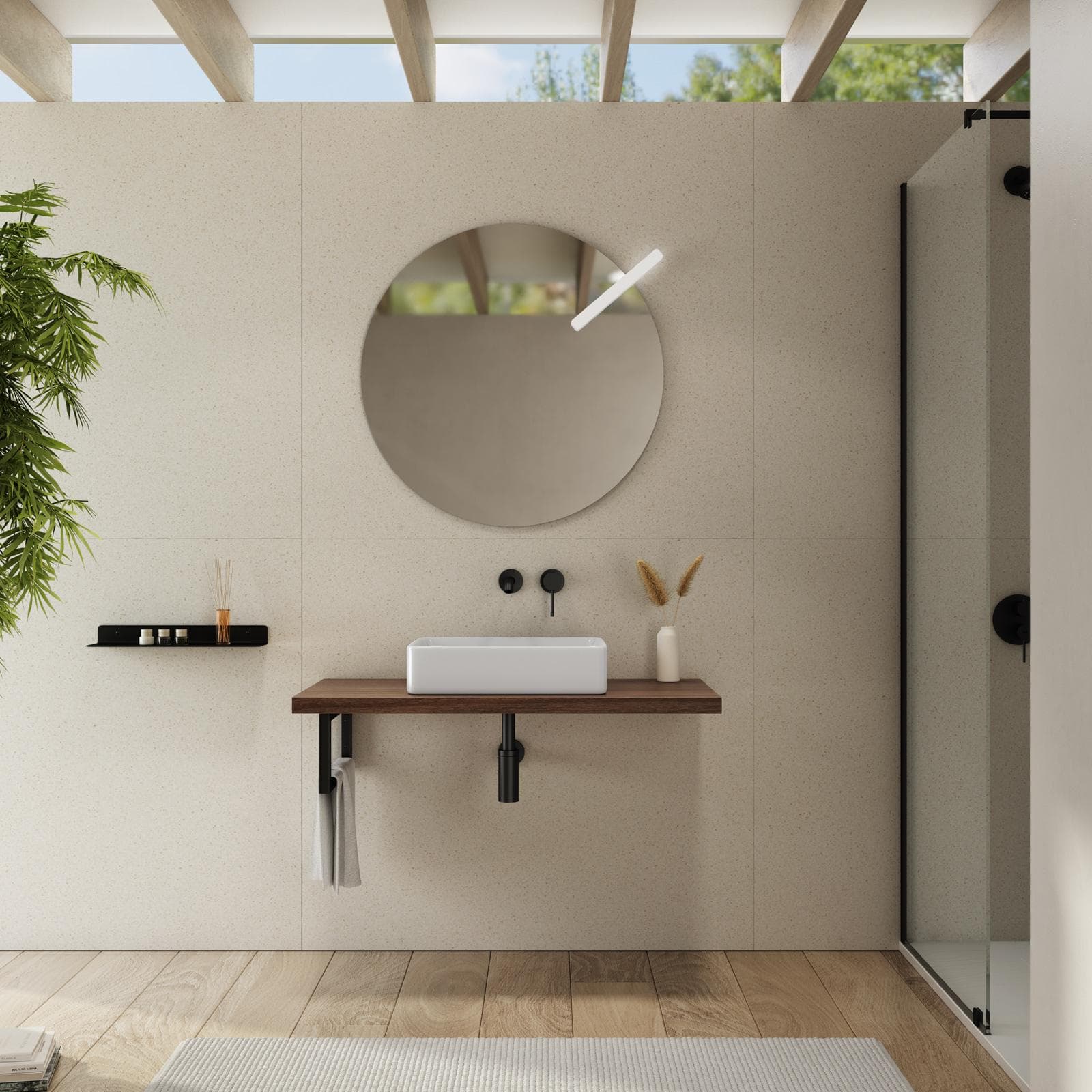 Mensolone bagno 3,8 h sospeso 100 cm in legno rovere deciso - Plain