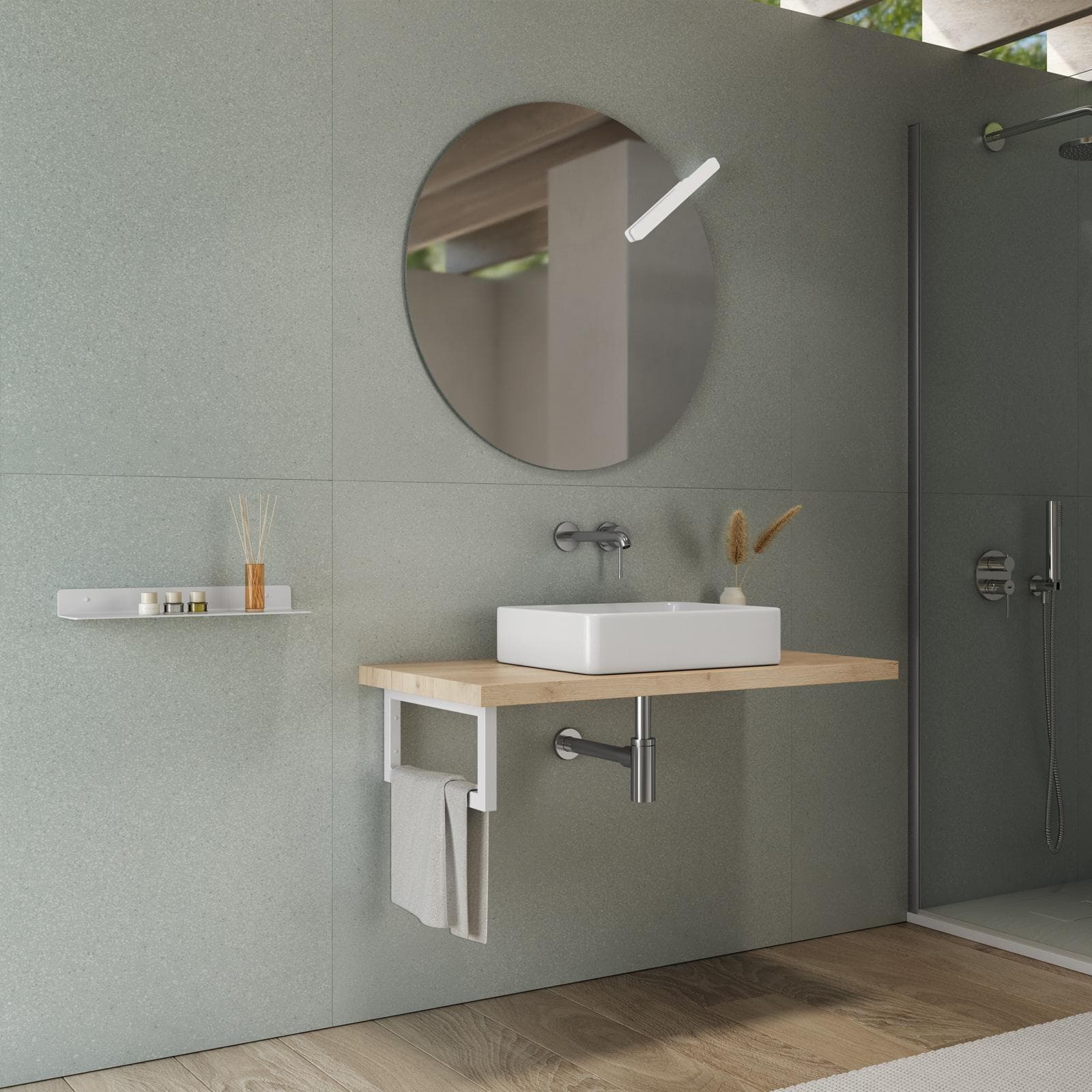 Mensolone bagno 3,8 h sospeso 100 cm in legno rovere gold - Plain