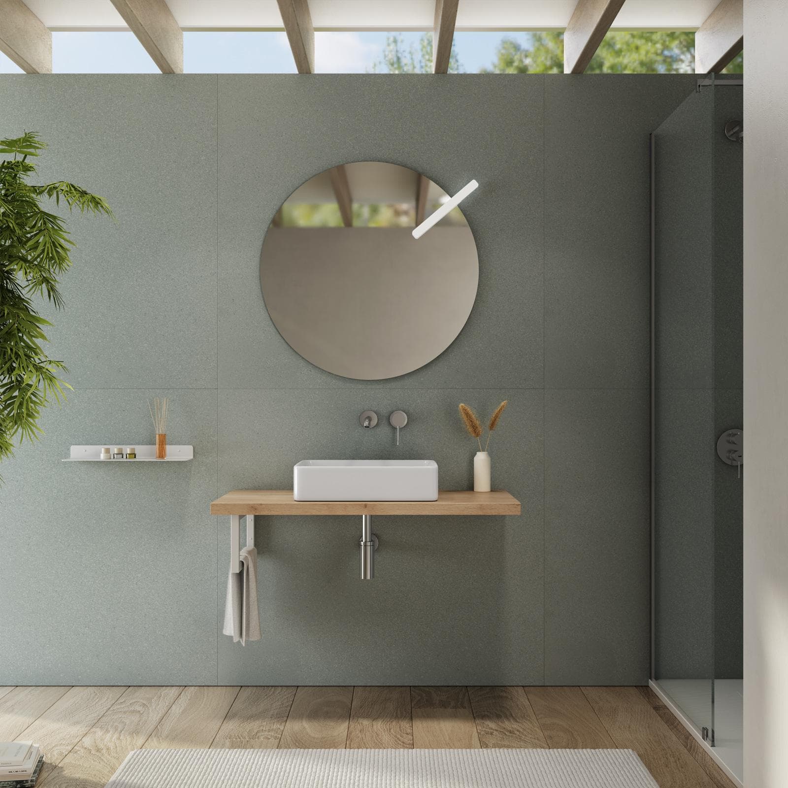 Mensolone bagno 3,8 h sospeso 110 cm in legno rovere gold - Plain