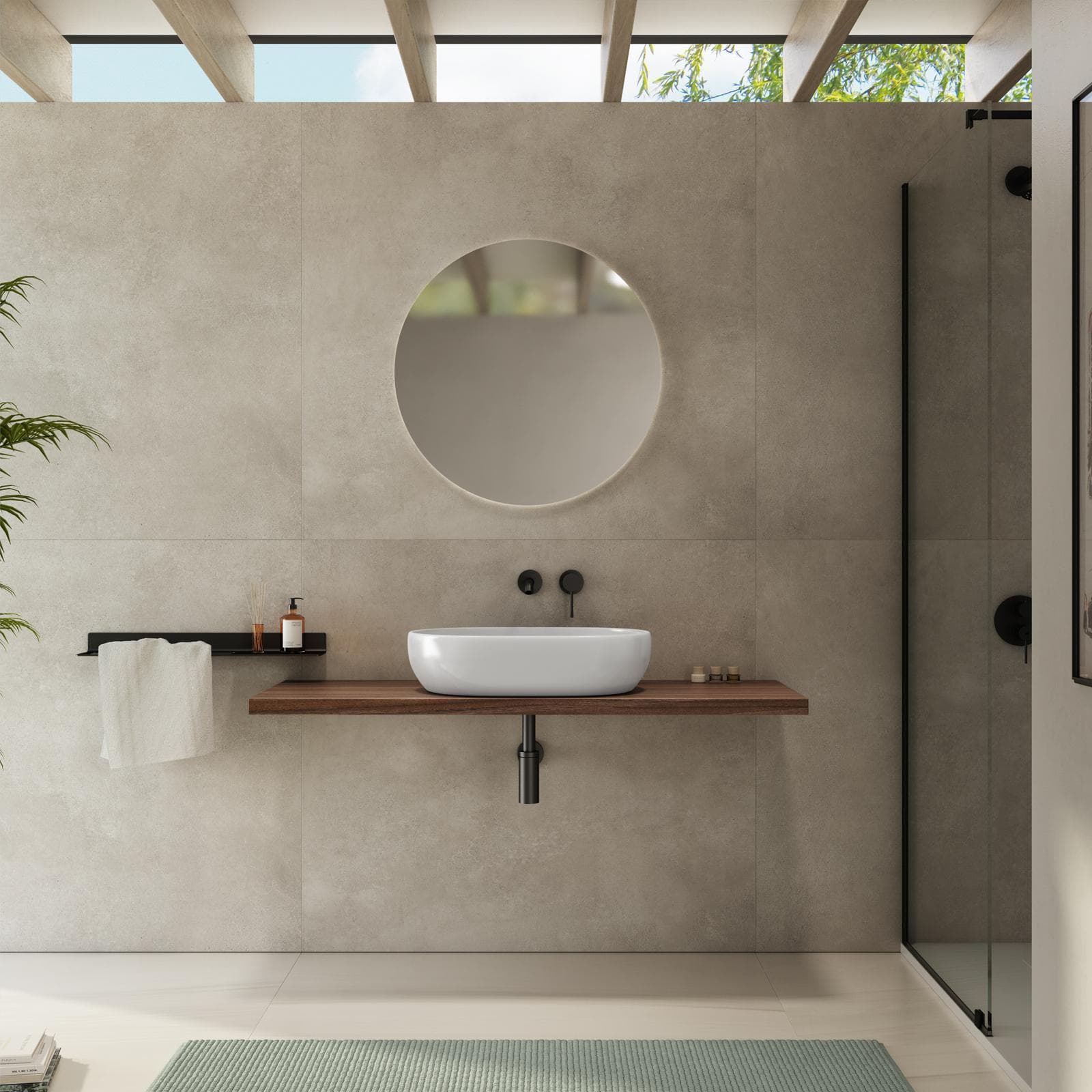 Mensolone bagno 3,8 h sospeso 130 cm in legno rovere deciso - Plain