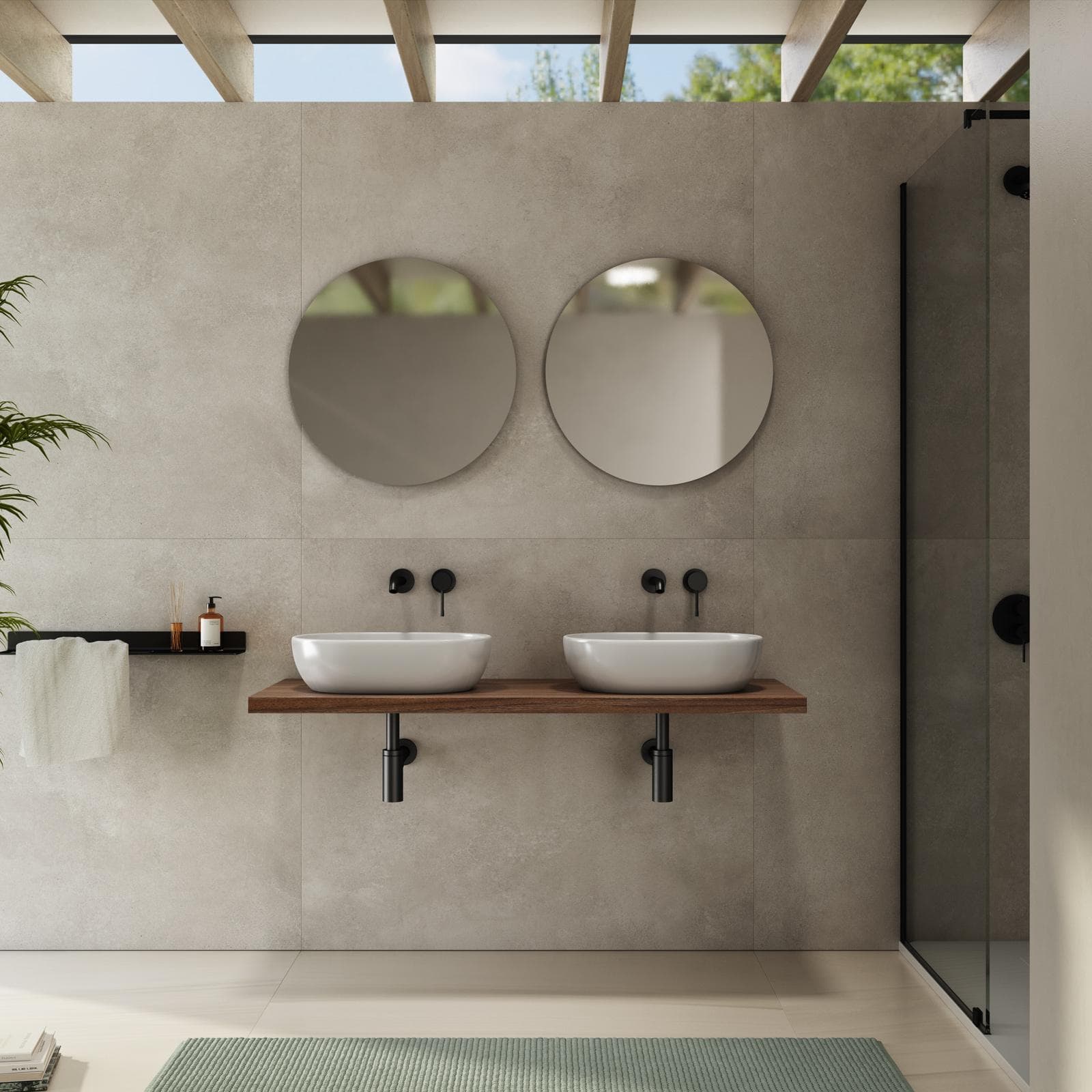 Mensolone bagno 3,8 h sospeso 140 cm in legno rovere deciso - Plain