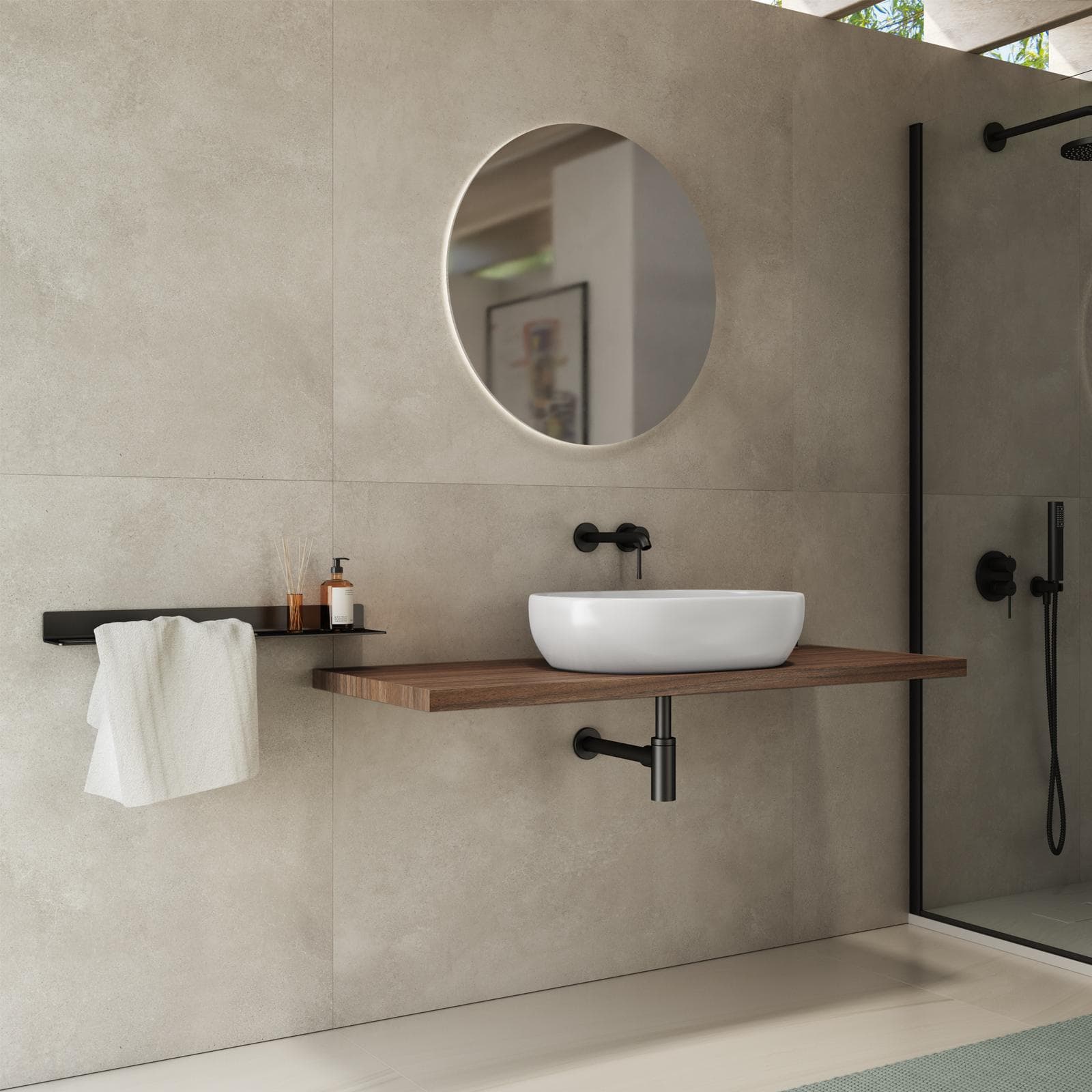 Mensolone bagno 3,8 h sospeso 140 cm in legno rovere deciso - Plain