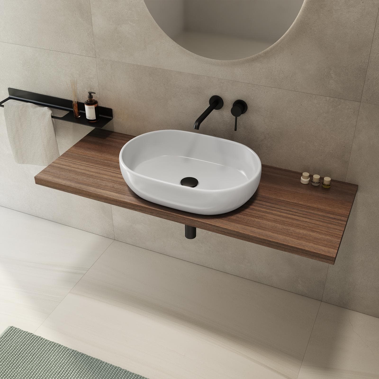 Mensolone bagno 3,8 h sospeso 140 cm in legno rovere deciso - Plain