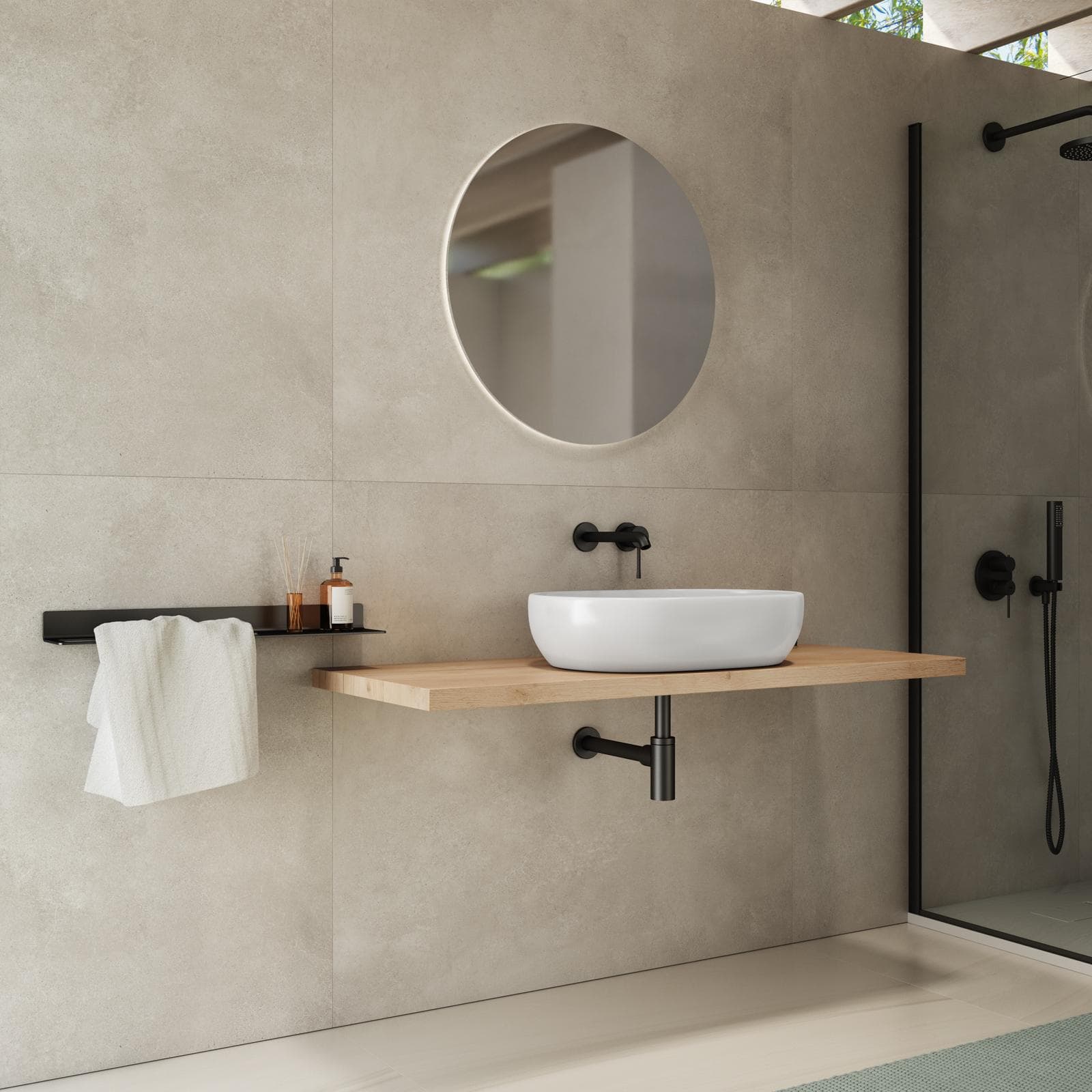 Mensolone bagno 3,8 h sospeso 140 cm in legno rovere gold - Plain