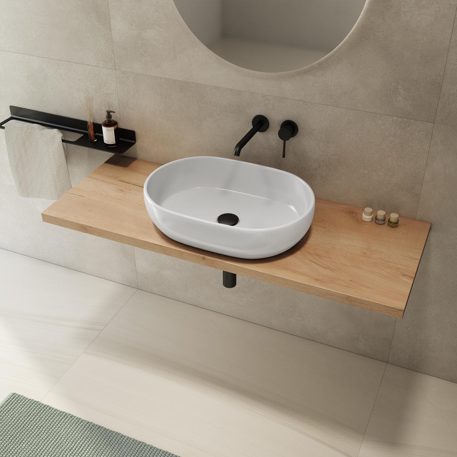 Mensolone bagno 3,8 h sospeso 140 cm in legno rovere gold - Plain