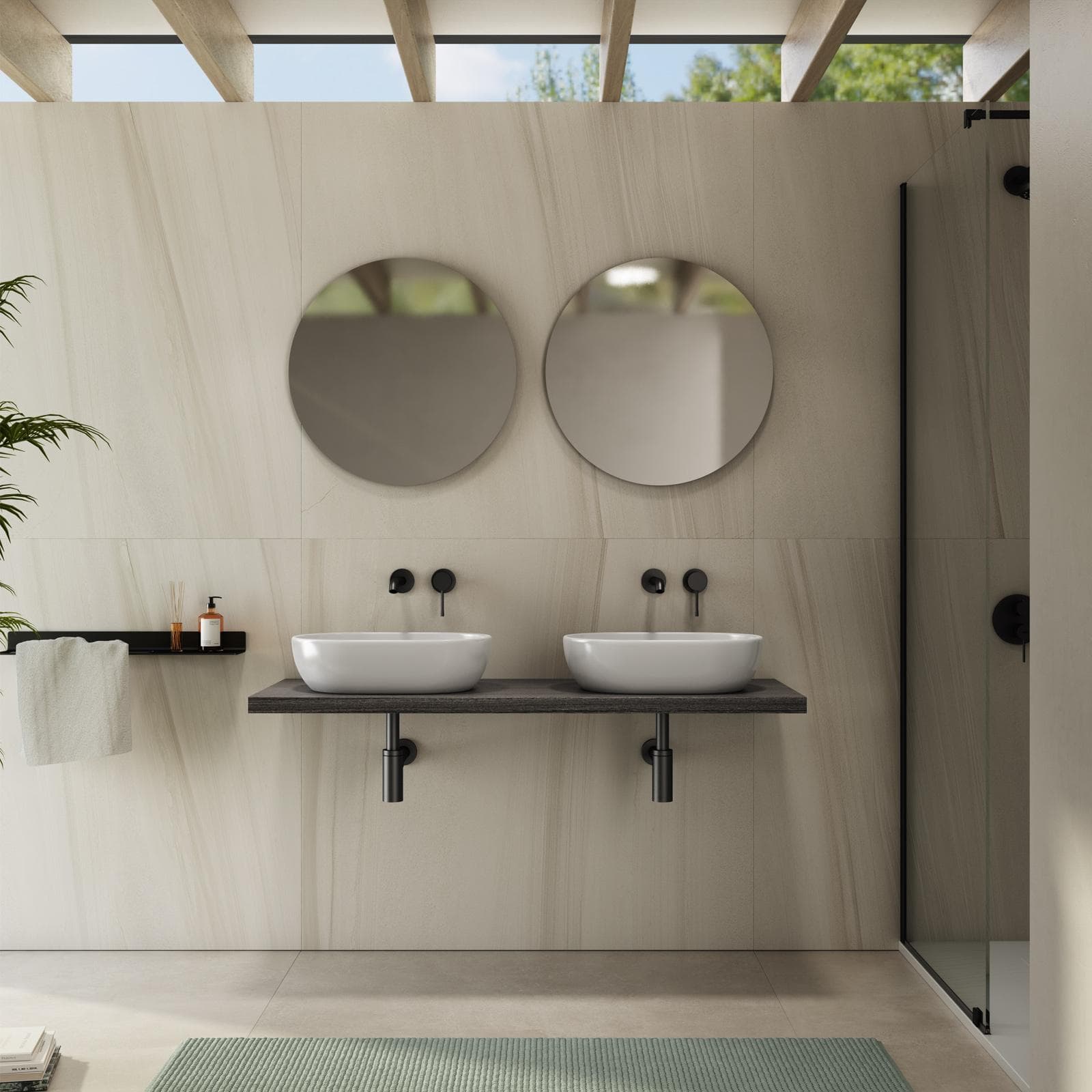Mensolone bagno 3,8 h sospeso 140 cm in legno rovere grigio - Plain