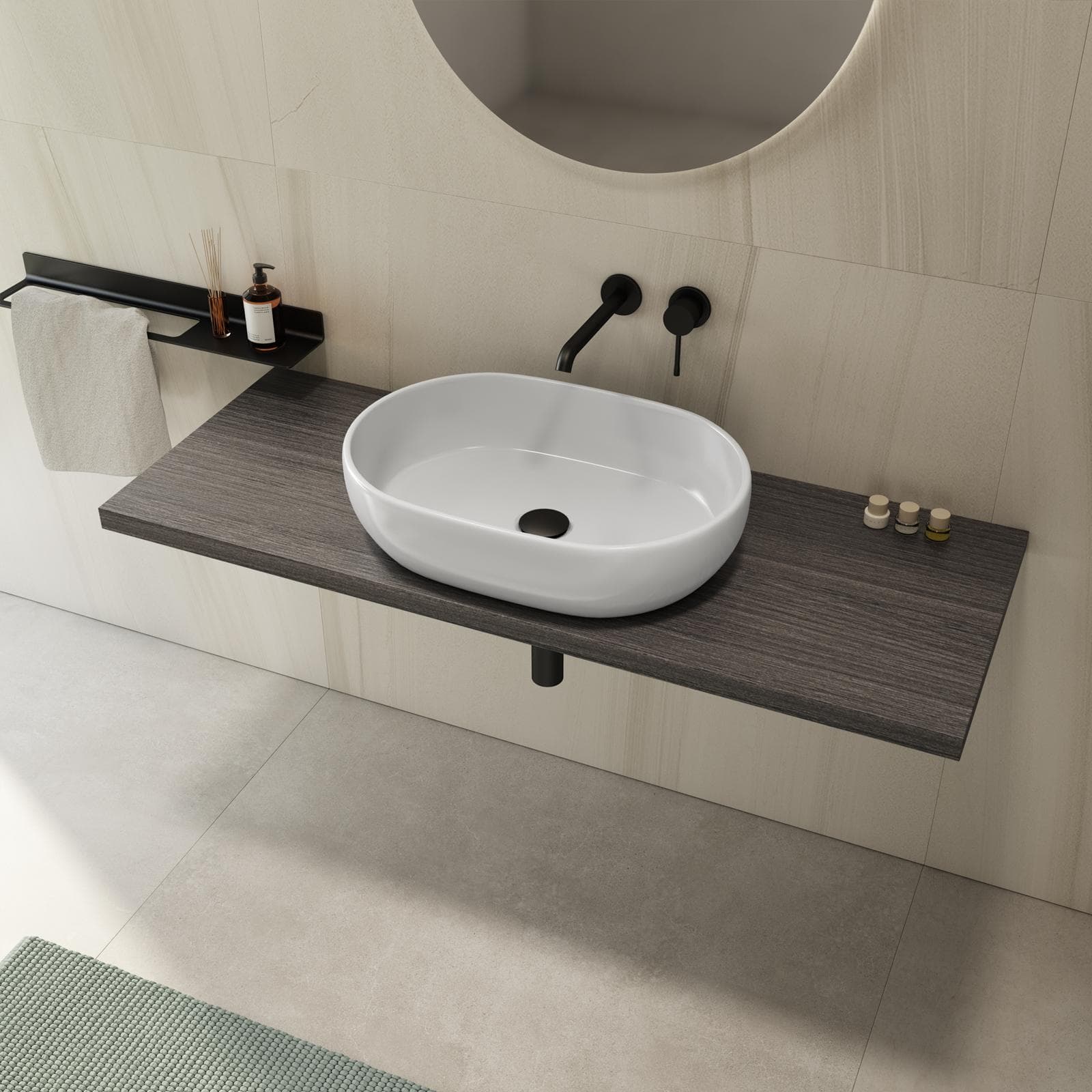 Mensolone bagno 3,8 h sospeso 140 cm in legno rovere grigio - Plain